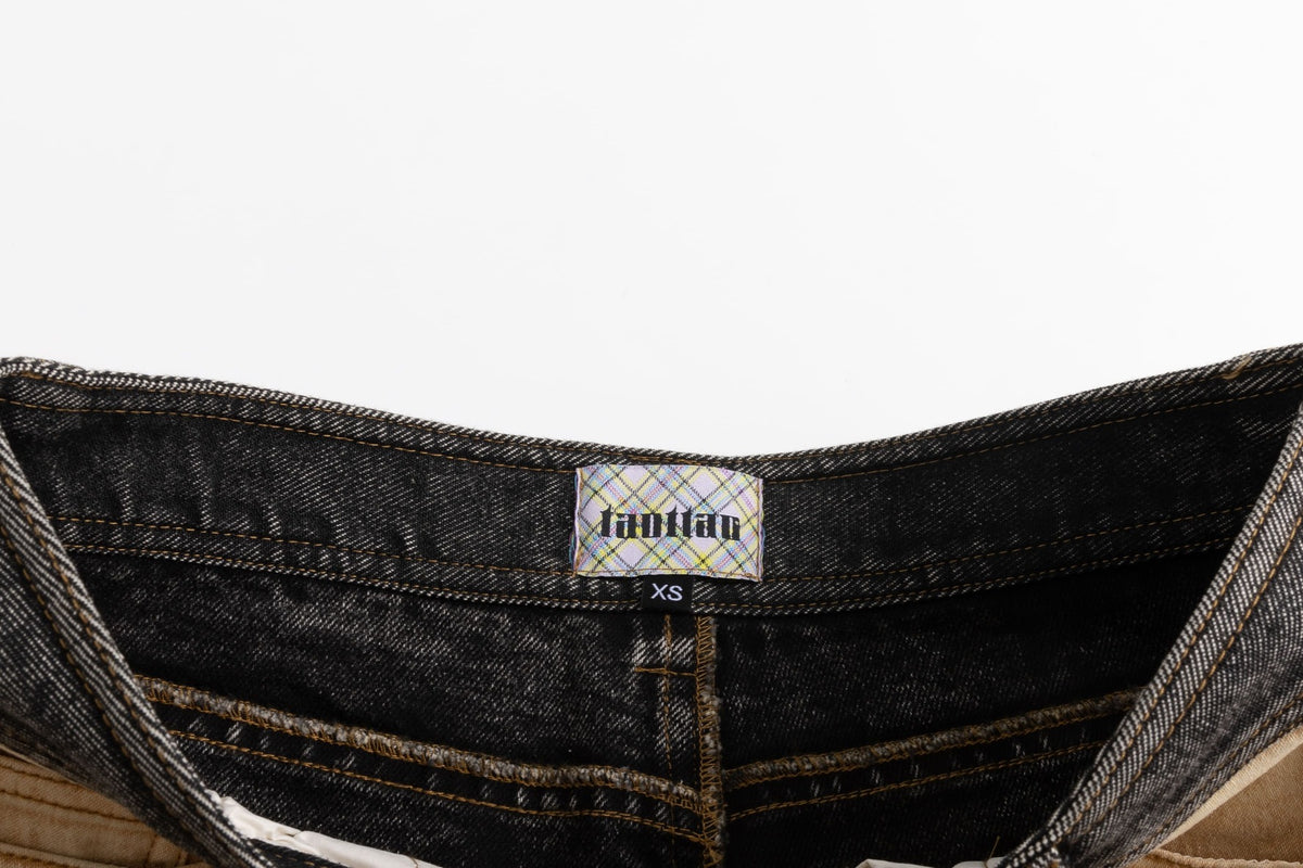 Black Yellow Washout Stretch Denim Flared Jeans