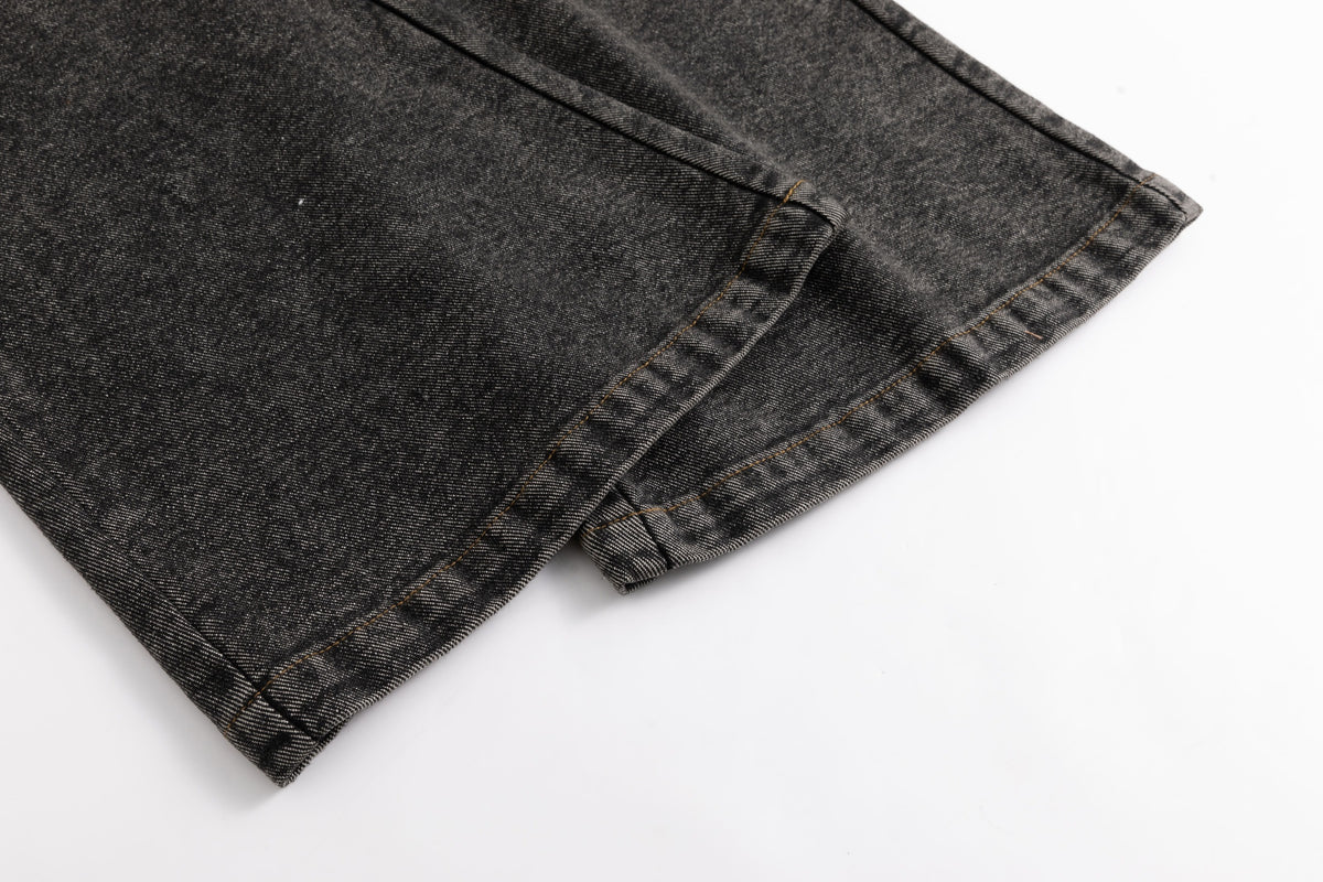 Black Yellow Washout Stretch Denim Flared Jeans