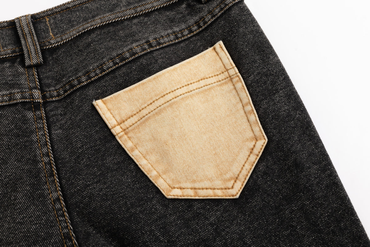 Black Yellow Washout Stretch Denim Flared Jeans