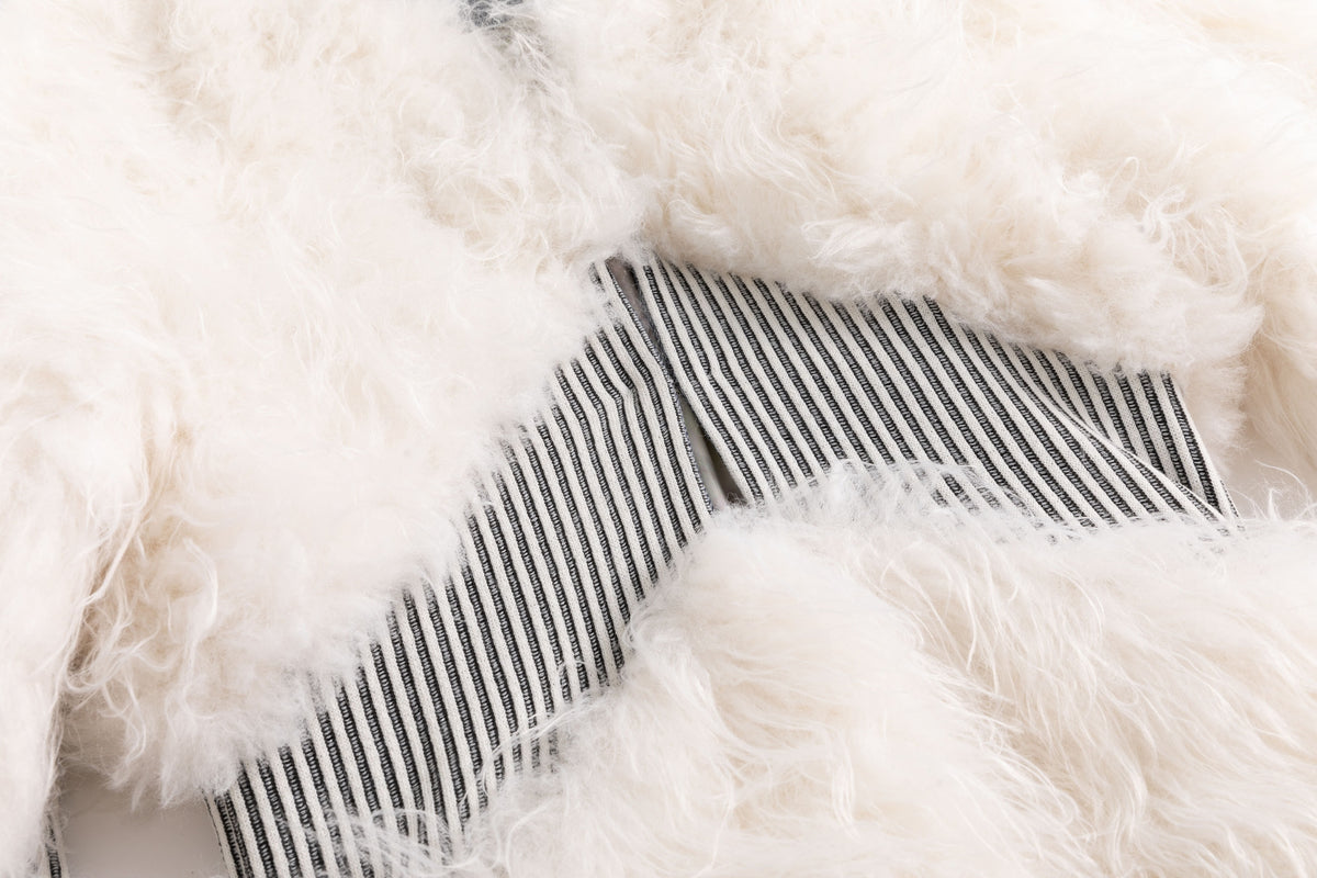 Ivory Rib Trim Faux Fur Coat