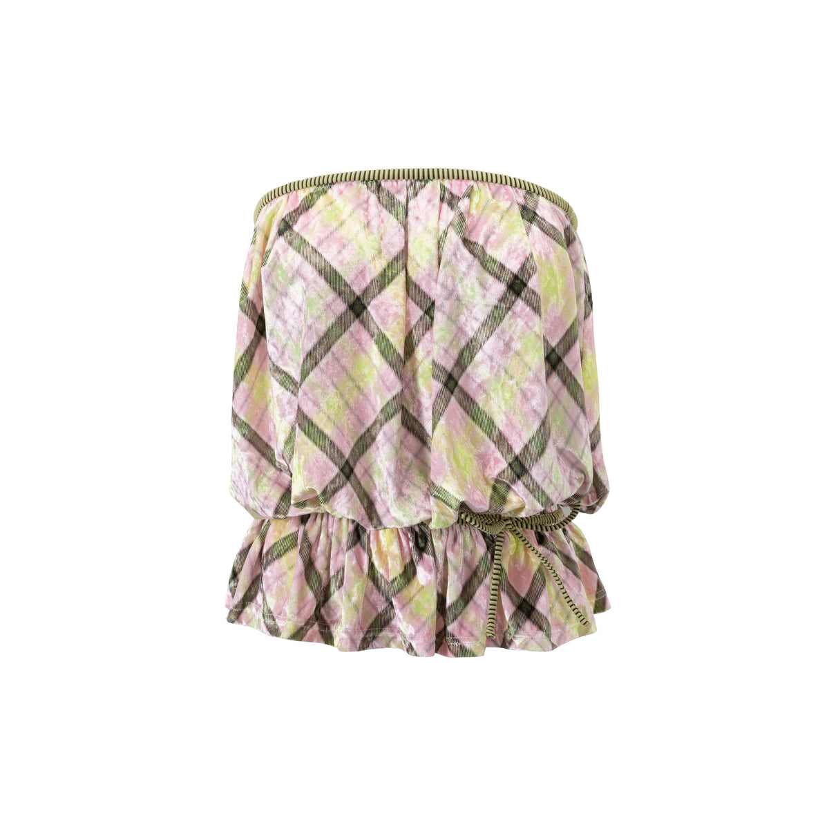 Aura Plaid Glossy Velvet Bandeau Top