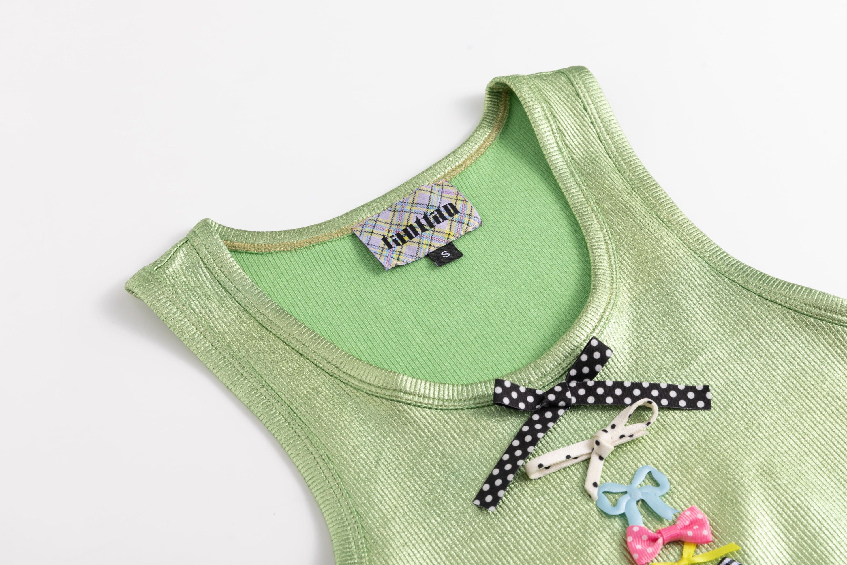 Ribbed Knit Tank Top with Bows Green
