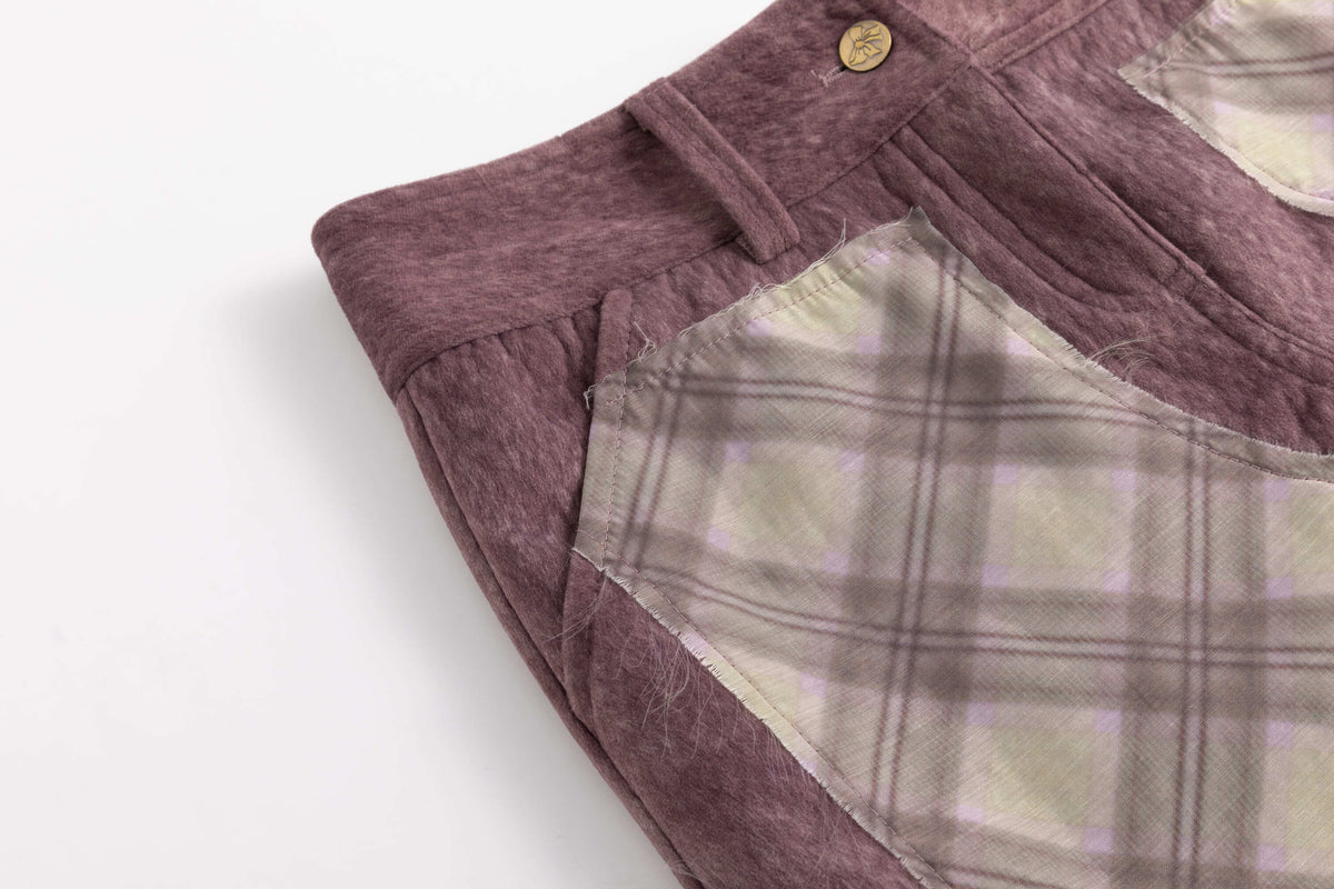 Purple Porcelain Suede Organza Patchwork Skirt