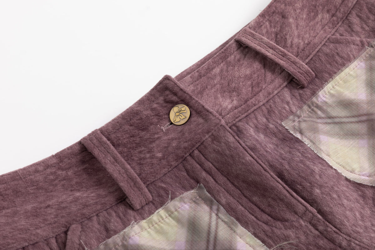 Purple Porcelain Suede Organza Patchwork Skirt