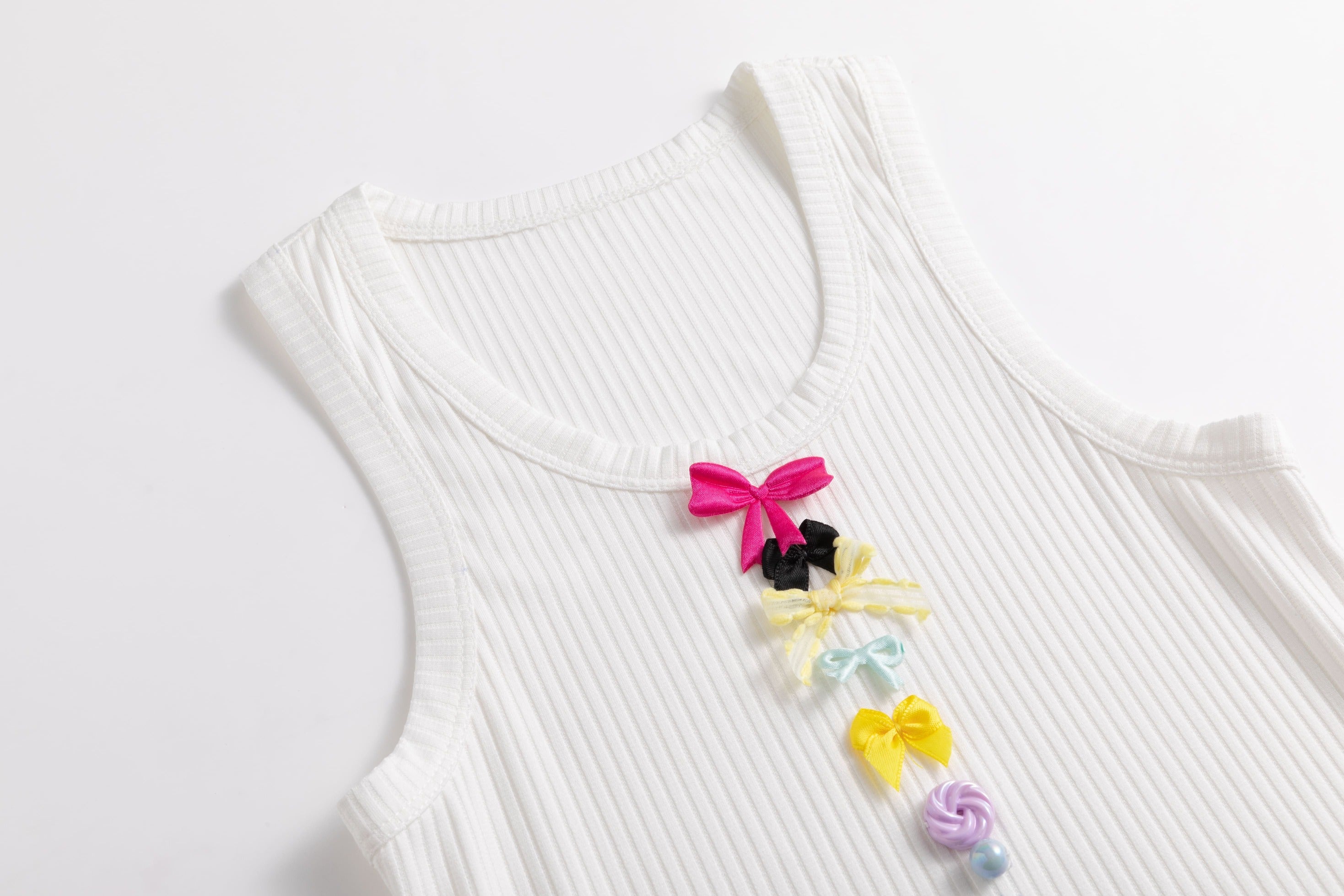 Ivory Rib Vest Mini Bows Dress Carnival
