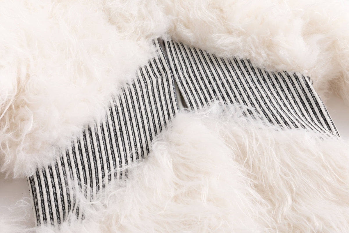 Ivory Rib Trim Faux Fur Coat