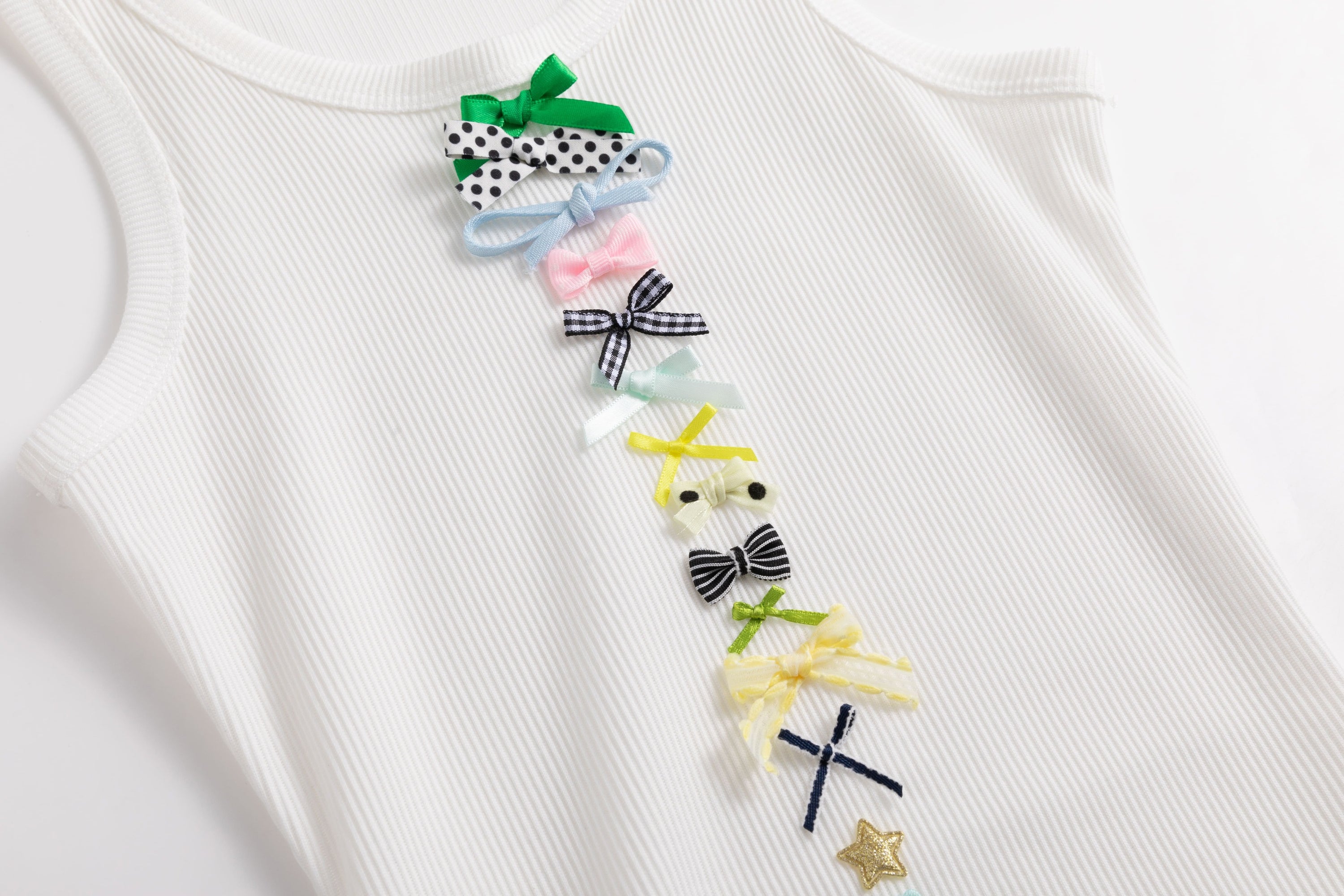 Ivory Rib Vest Mini Bows Dress Candy