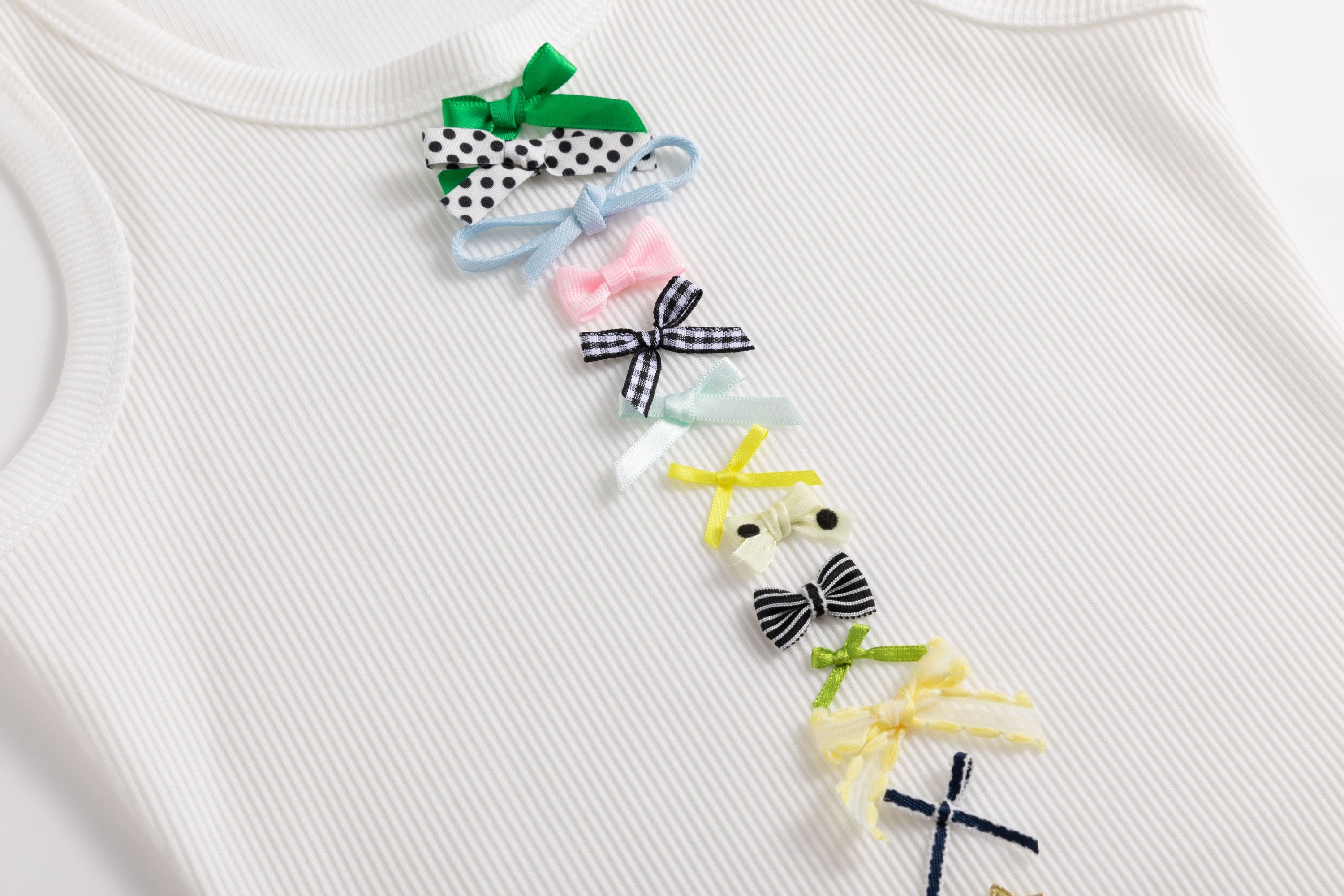 Ivory Rib Vest Mini Bows Dress Candy
