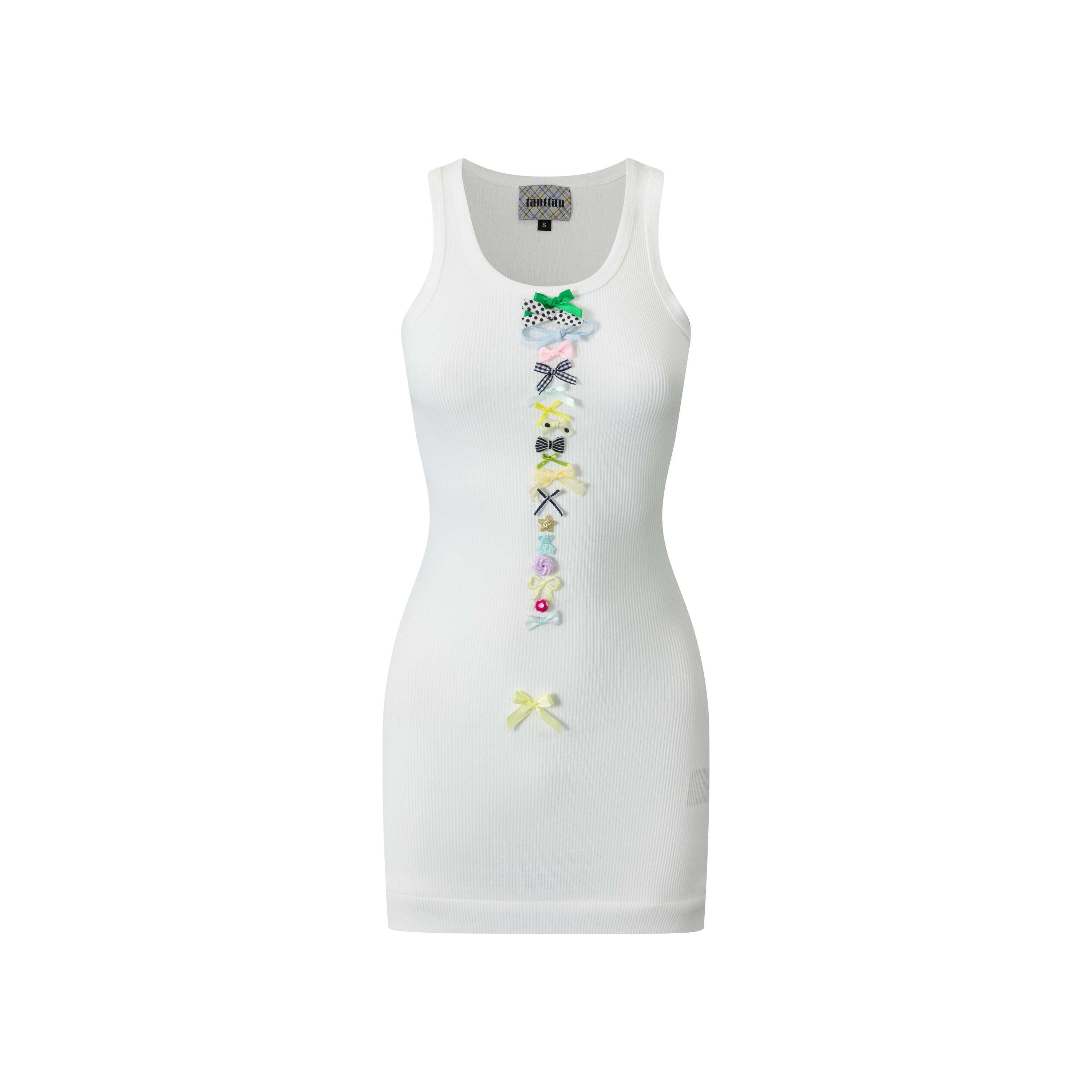 Ivory Rib Vest Mini Bows Dress Candy
