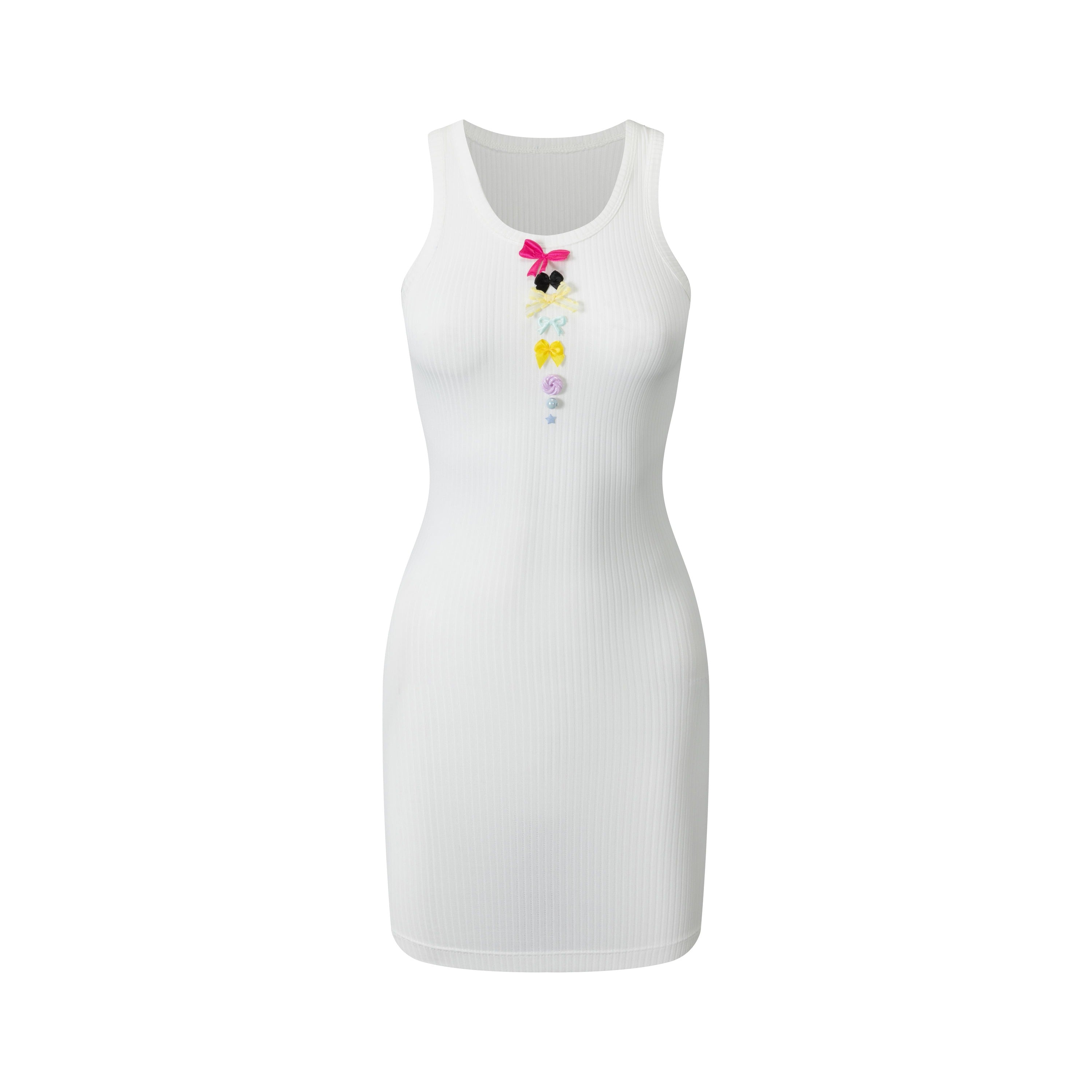 Ivory Rib Vest Mini Bows Dress Carnival