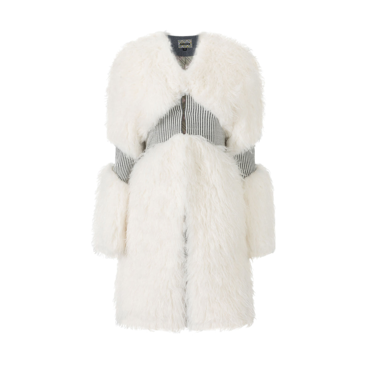 Ivory Rib Trim Faux Fur Coat