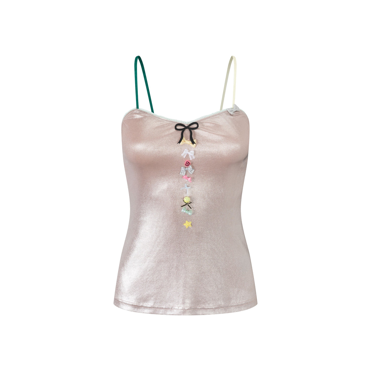 Pastel Pink Glossy Cami Top with Bows
