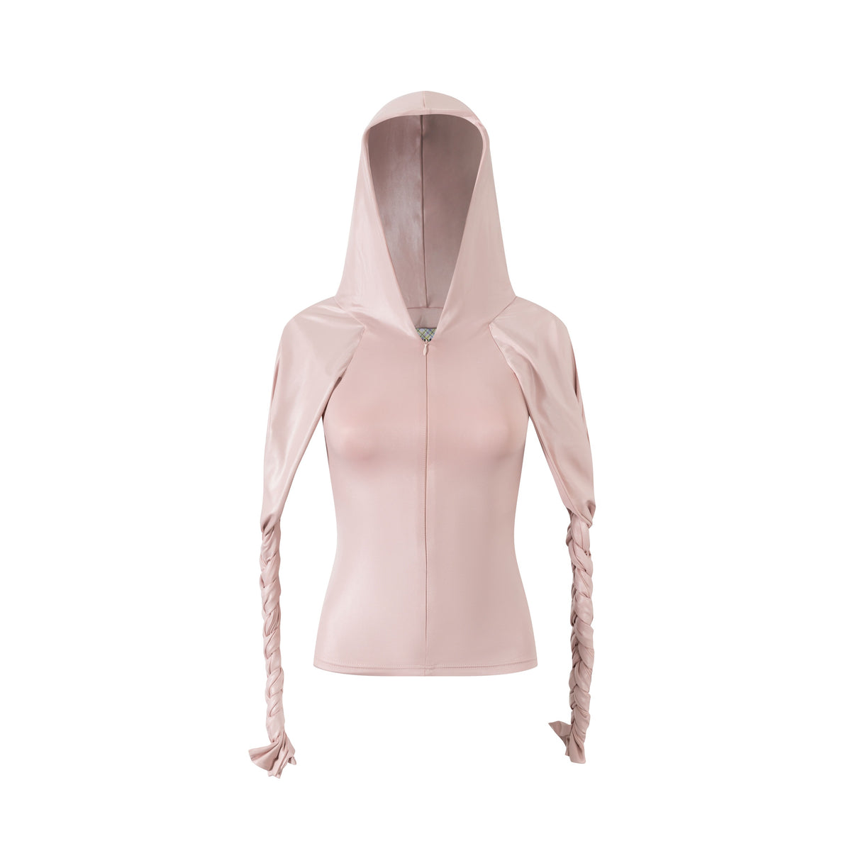 Glossy Pink Braided Hoodie Long-Sleeve Top