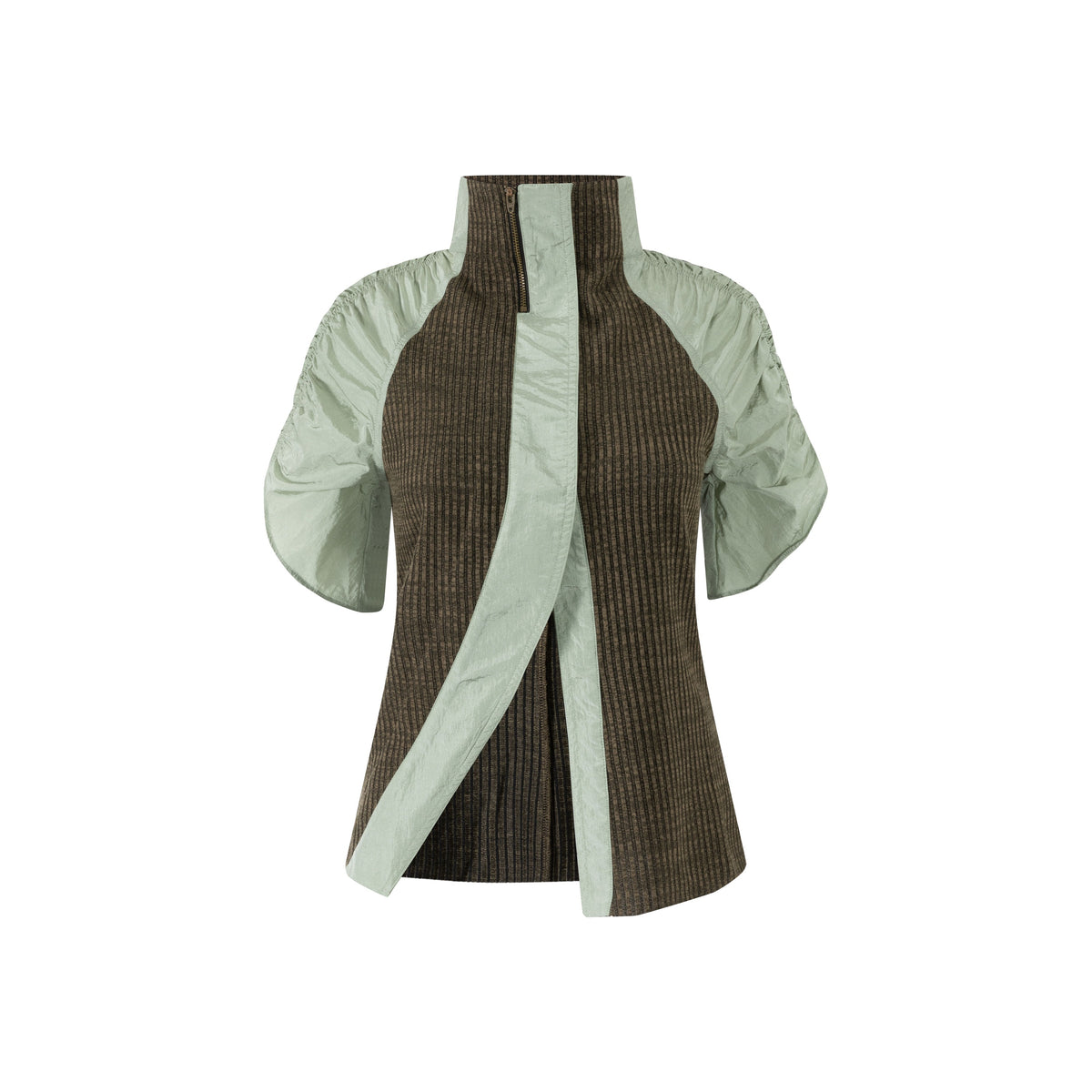 Jade Brown Taffeta Puff Short-Sleeve Shirt