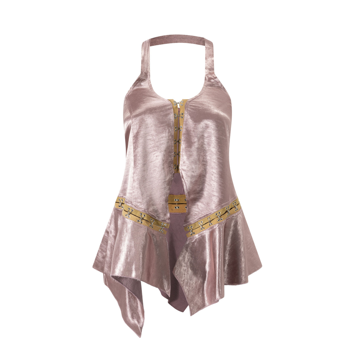Pastel Pink Wavy Satin Skirt Halter Top