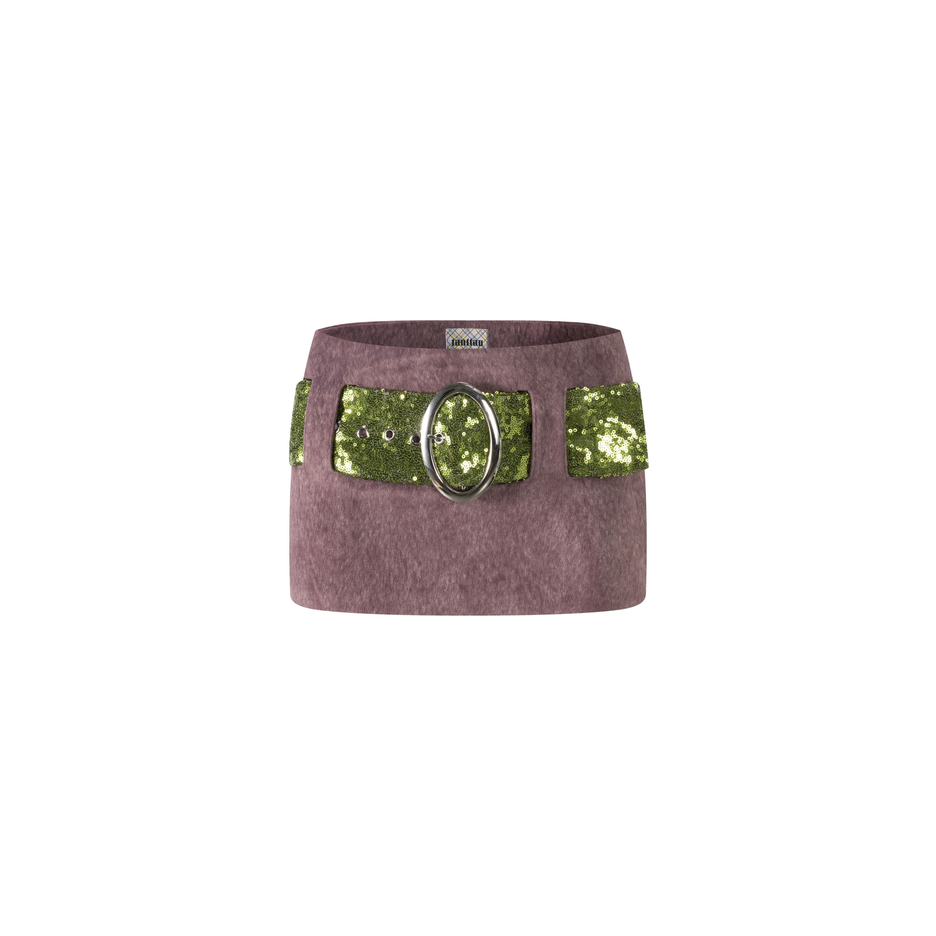 Purple Suede Sequins Belted Mini Skirt