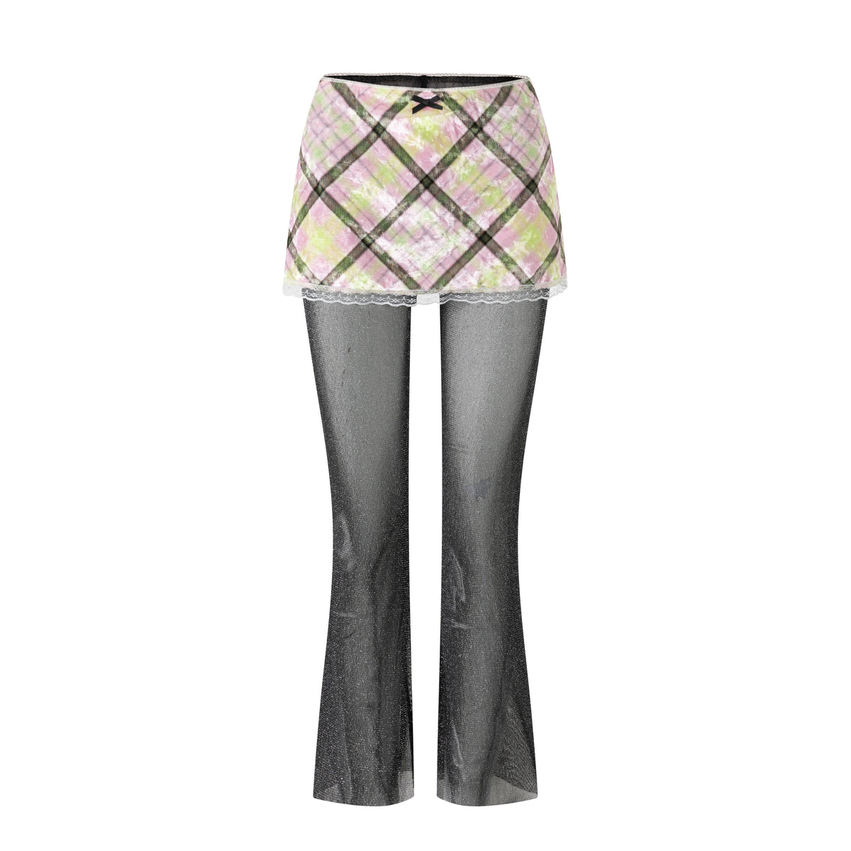 Aura Plaid Velvet Metallic Skirt Flare Leggings