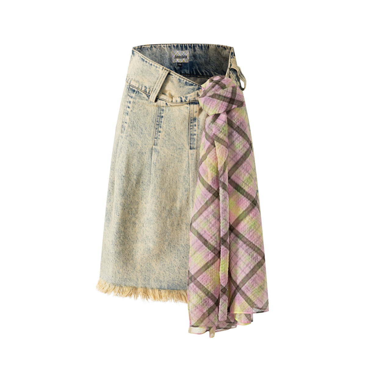Aura Plaid Washout Blue Denim Skirt