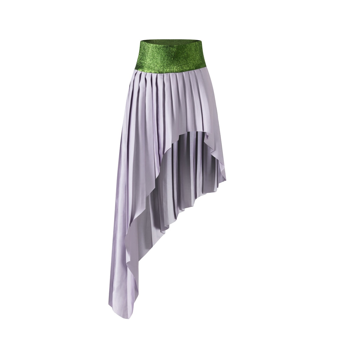 Lizard Lavender Satin Rib-Waistband Pleated Skirt