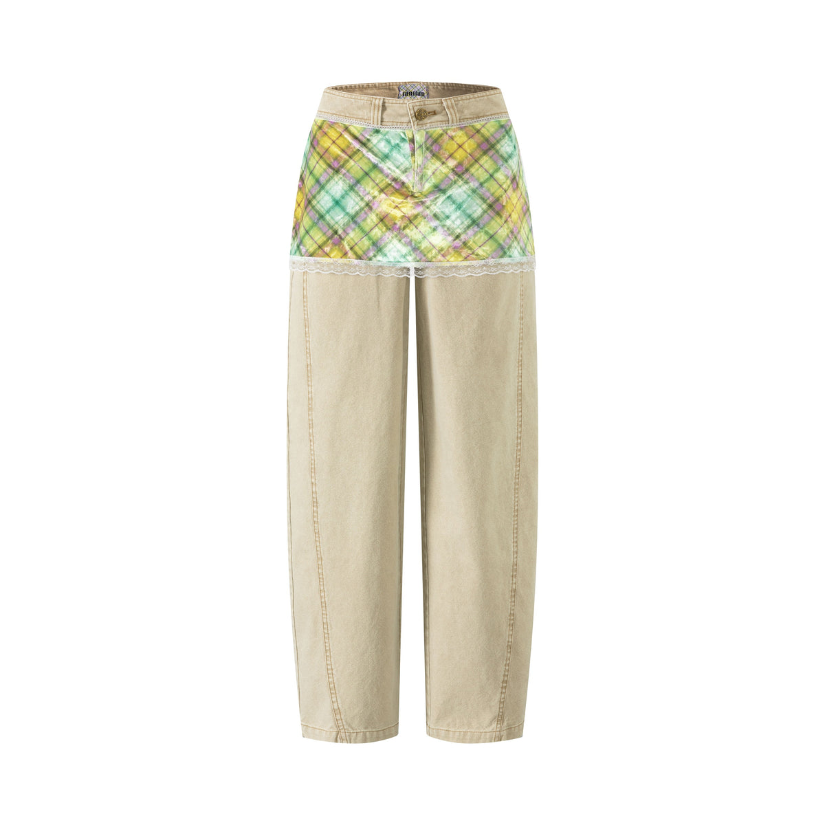 Khaki Lollipop Denim Velvet Patchwork Pants