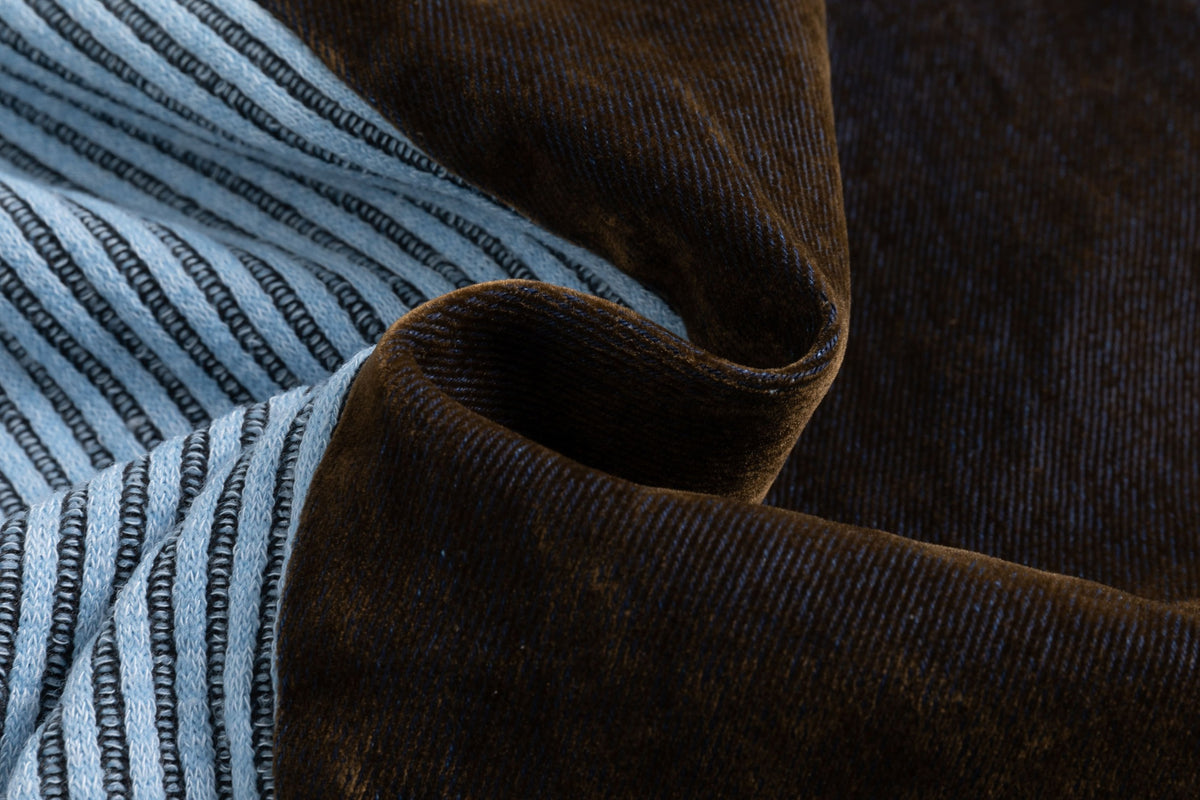 Blue Rib Patchwork Velvet Denim Curved Jeans