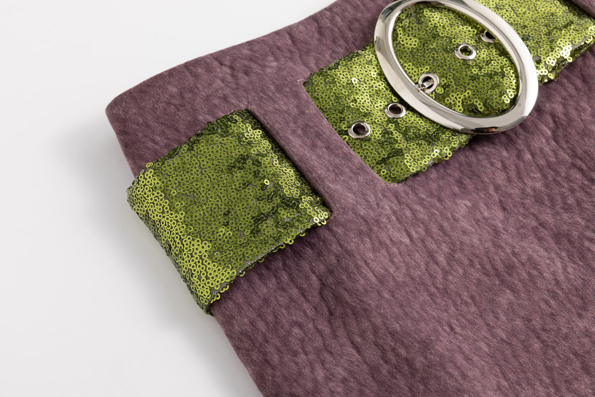 Purple Suede Sequins Belted Wrap Skirt