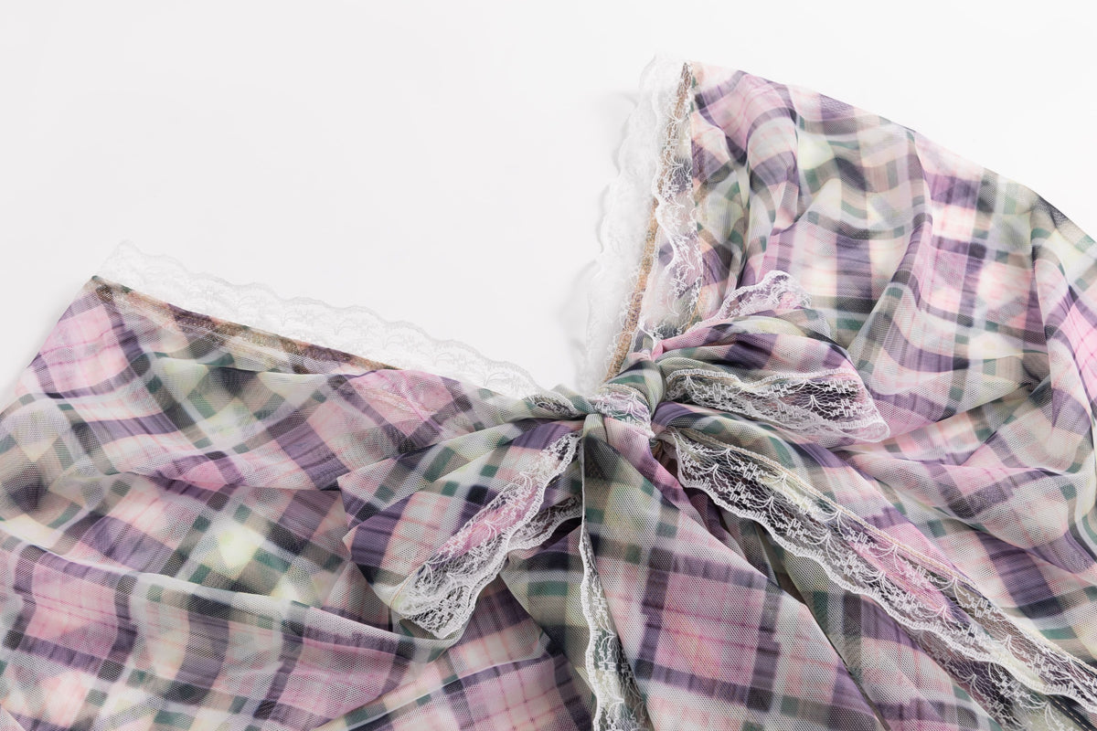 Semi Sheer Lace Halter Top Lucid Plaid