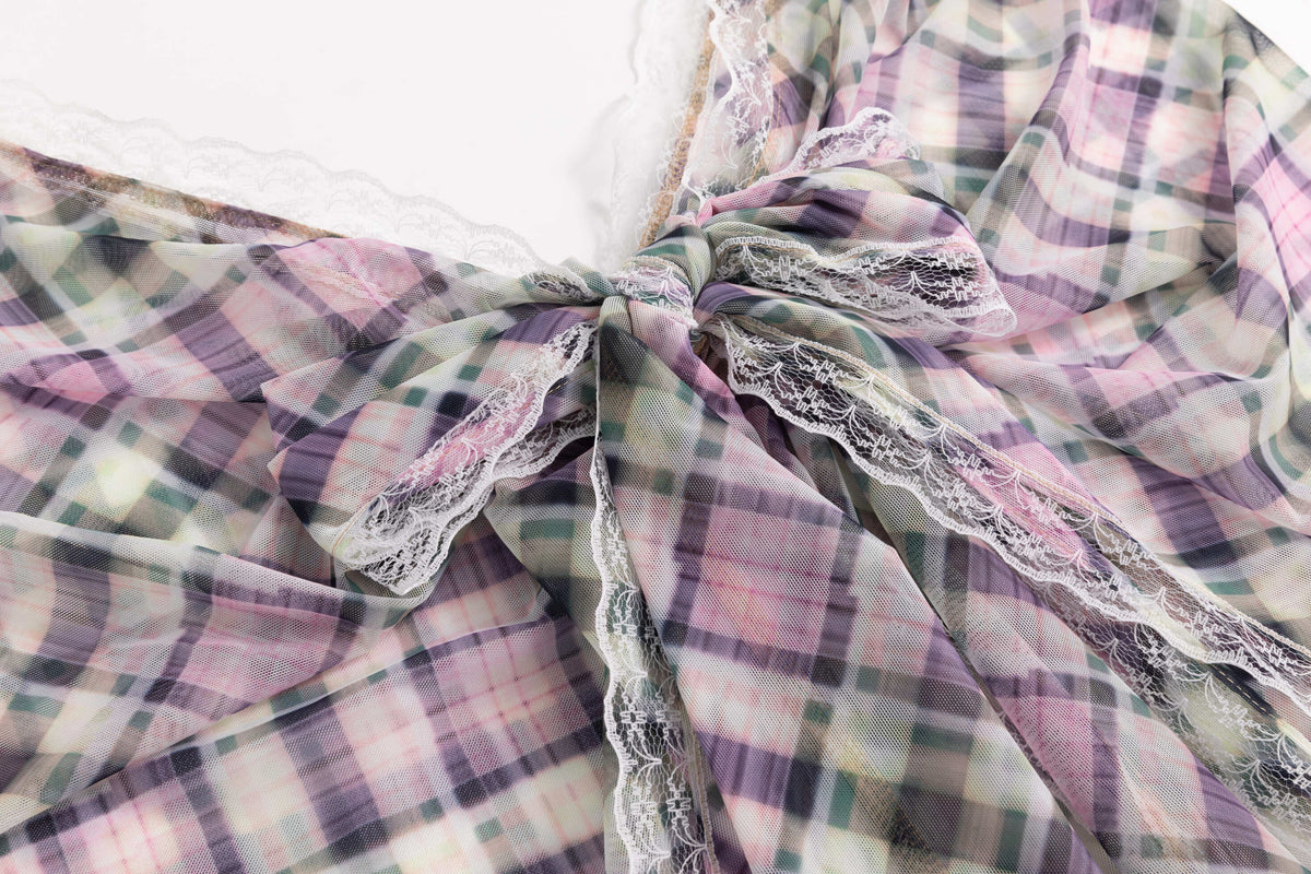 Semi Sheer Lace Halter Top Lucid Plaid