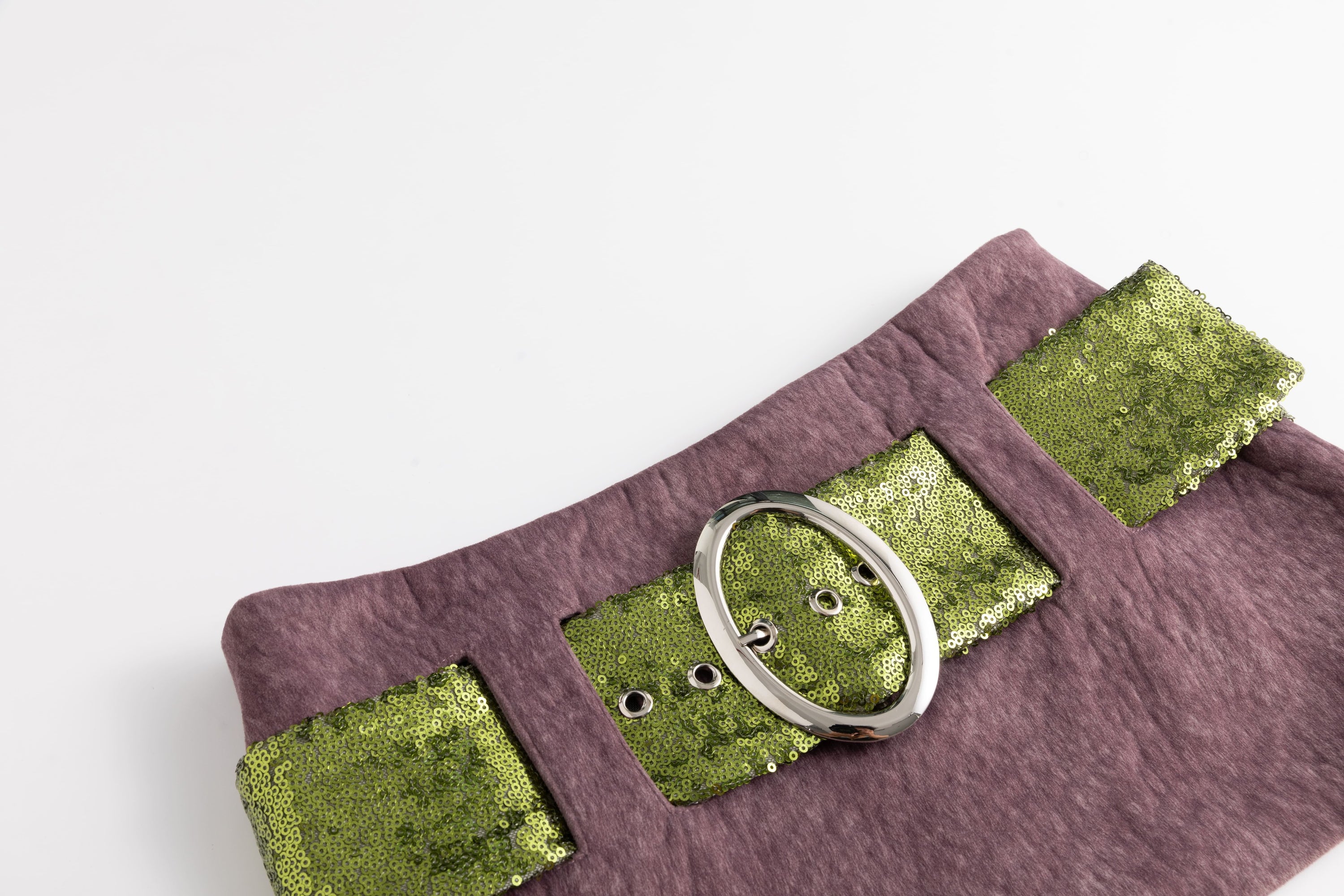 Purple Suede Sequins Belted Mini Skirt