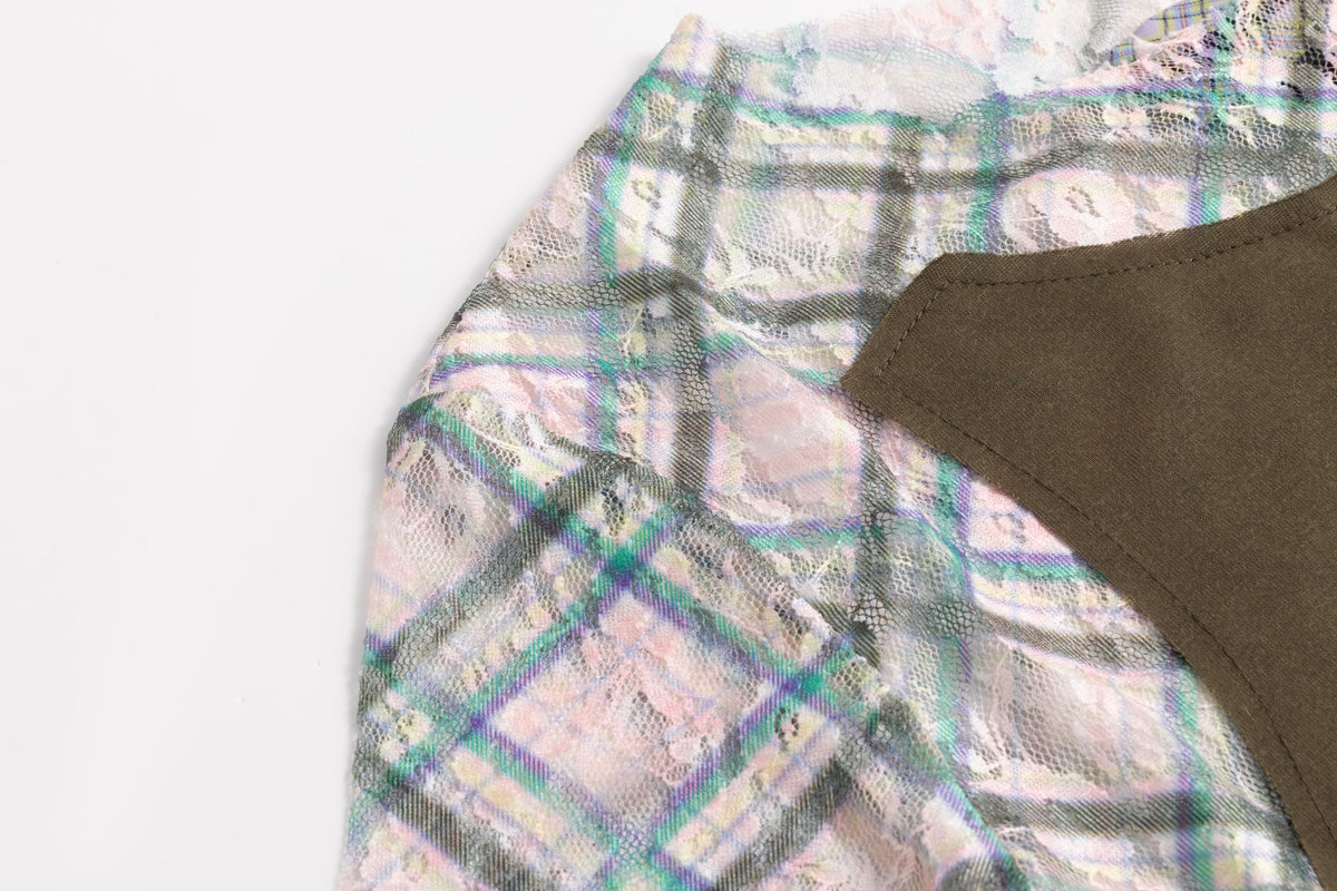 Lace Patch Tshirt Dollhouse Plaid Olive
