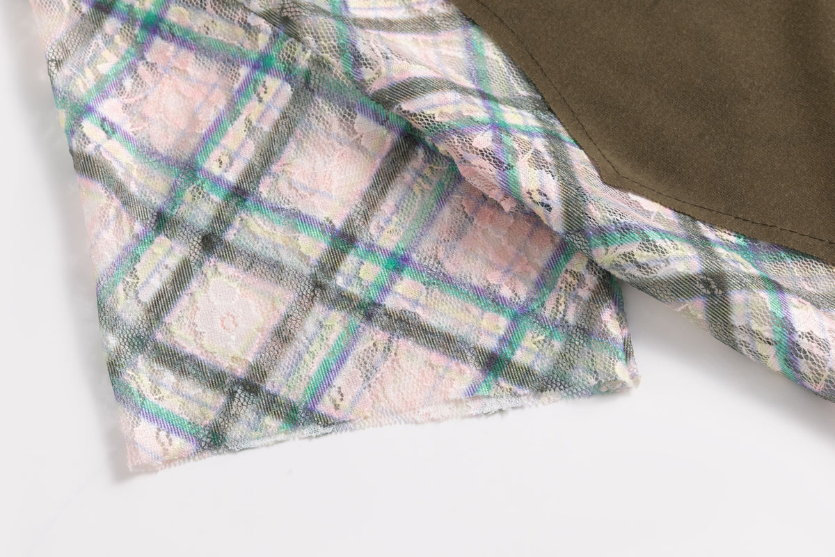 Lace Patch Tshirt Dollhouse Plaid Olive