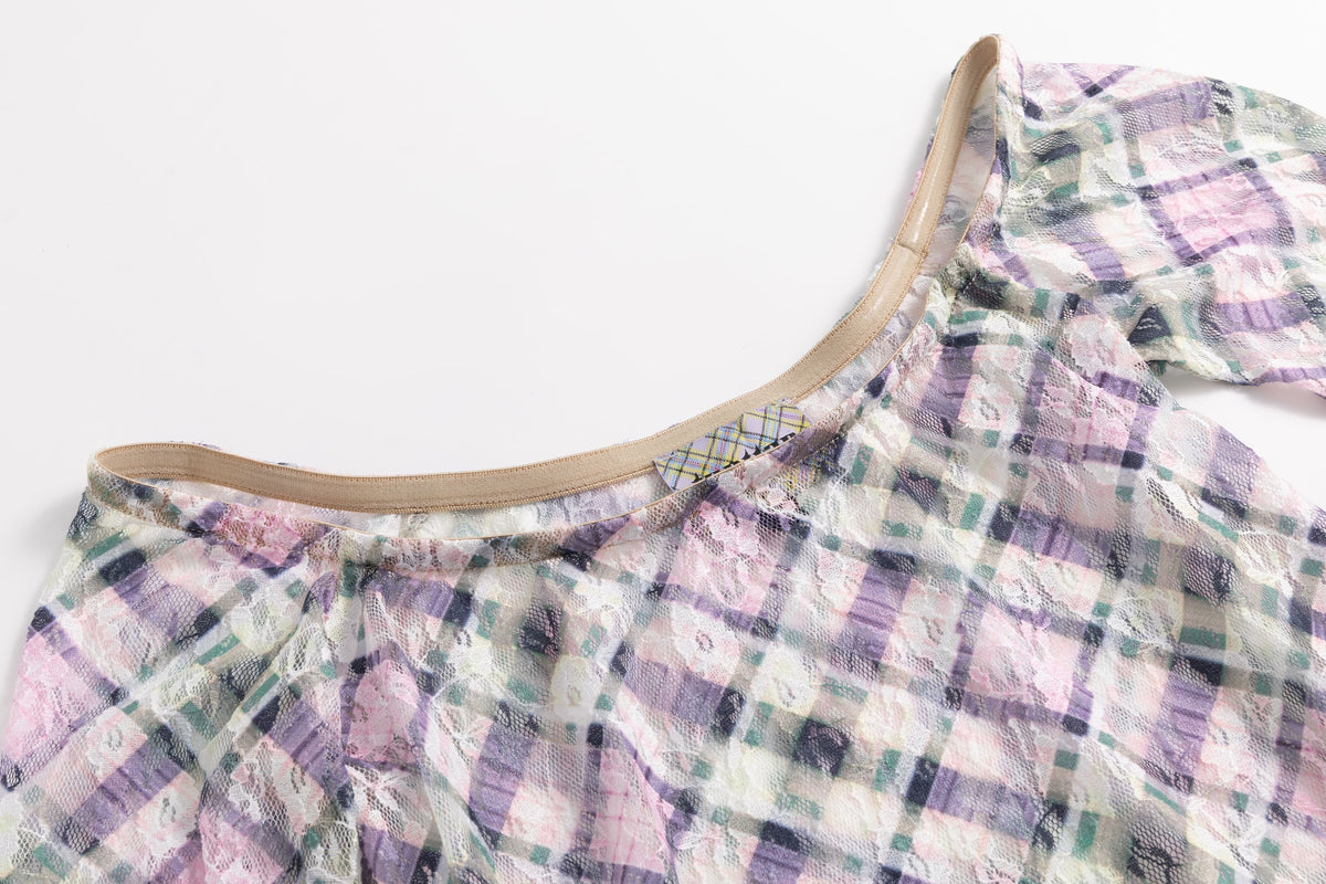 Plaid Lace Off Shoulder Top Lucid