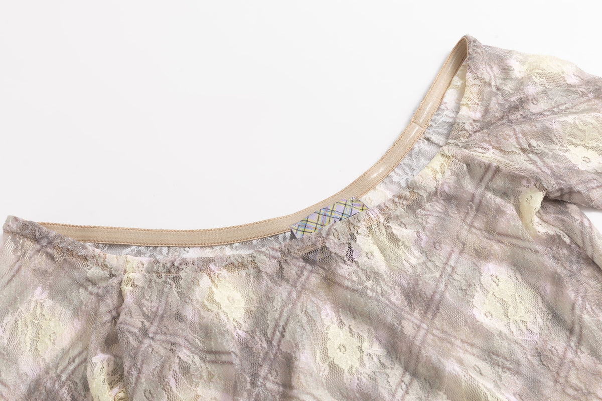 Plaid Lace Off Shoulder Top Porcelain