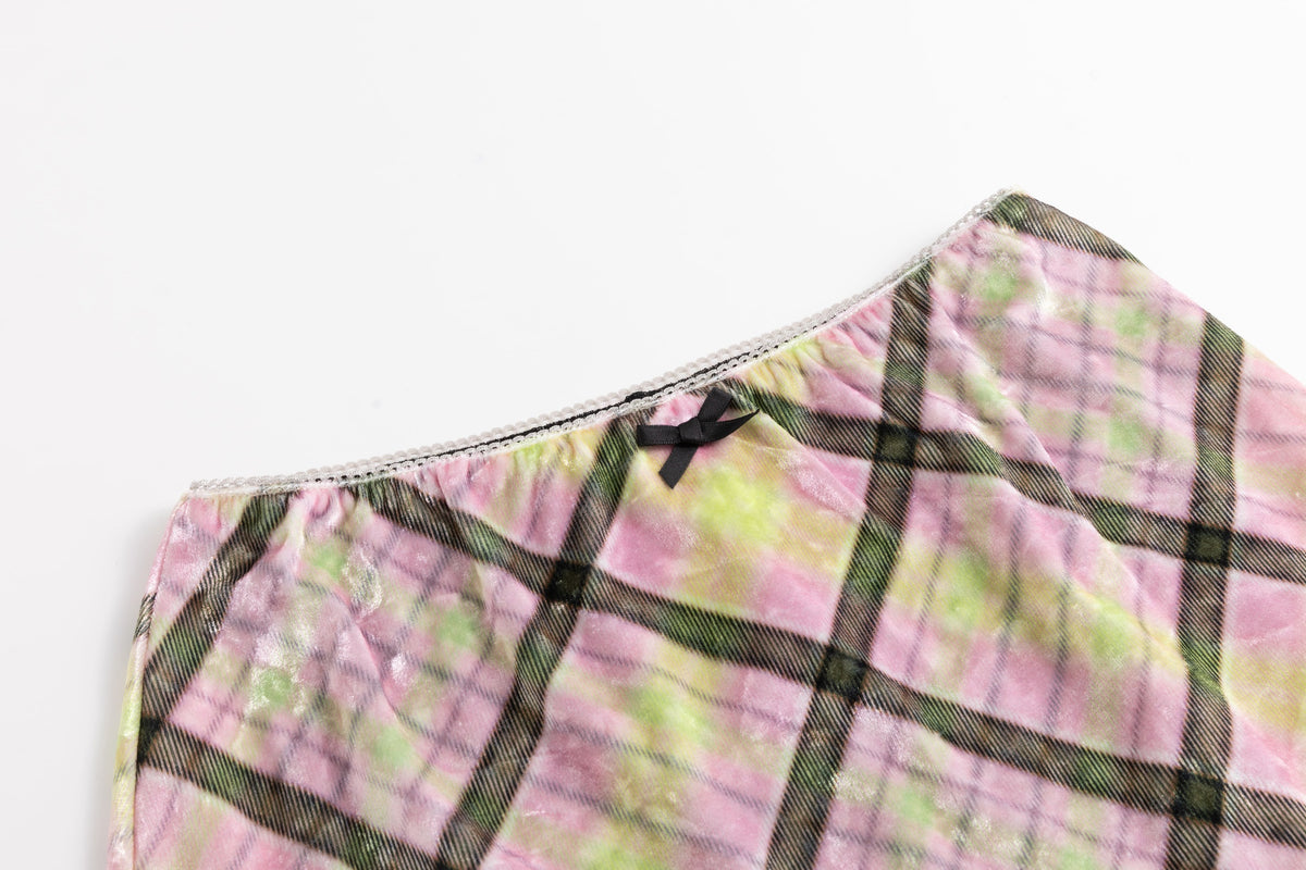 Aura Plaid Velvet Metallic Skirt Flare Leggings