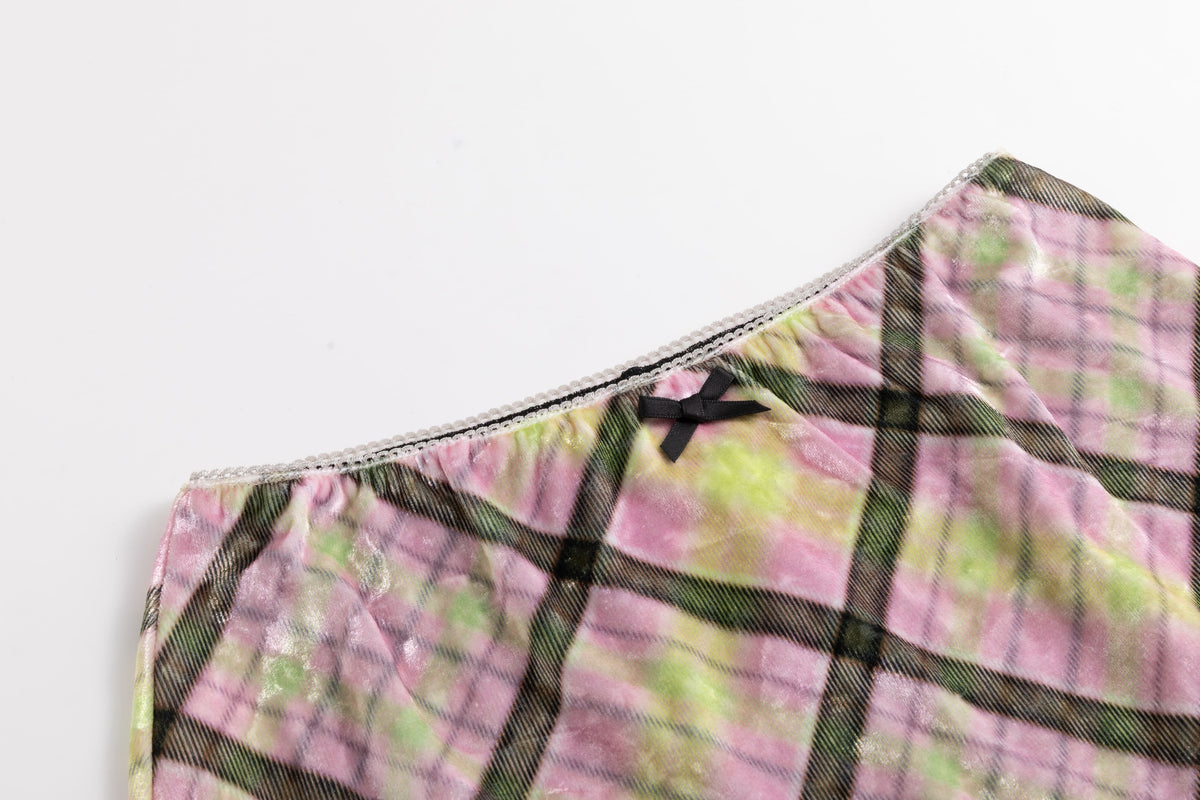 Aura Plaid Velvet Metallic Skirt Flare Leggings