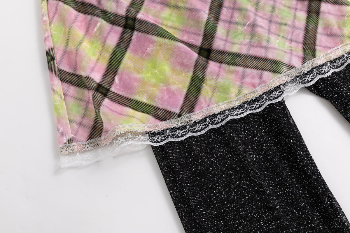 Aura Plaid Velvet Metallic Skirt Flare Leggings