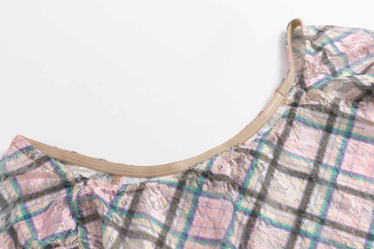 Plaid Lace Off Shoulder Top Dollhouse