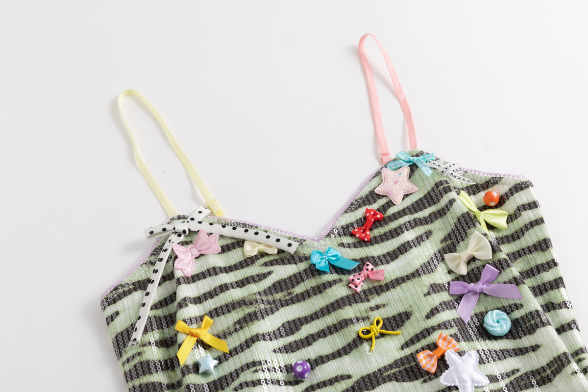 Green Zebra Sequin Sprinkle Cake Mini Dress