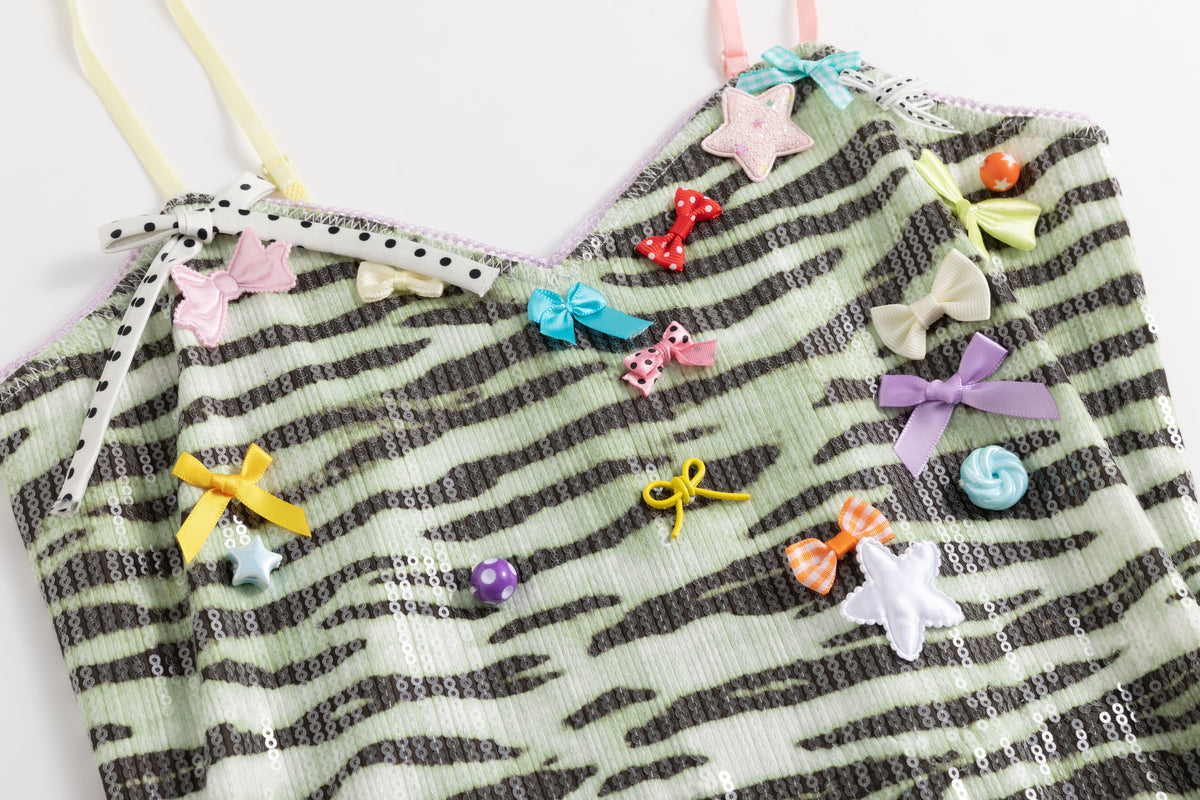 Green Zebra Sequin Sprinkle Cake Mini Dress