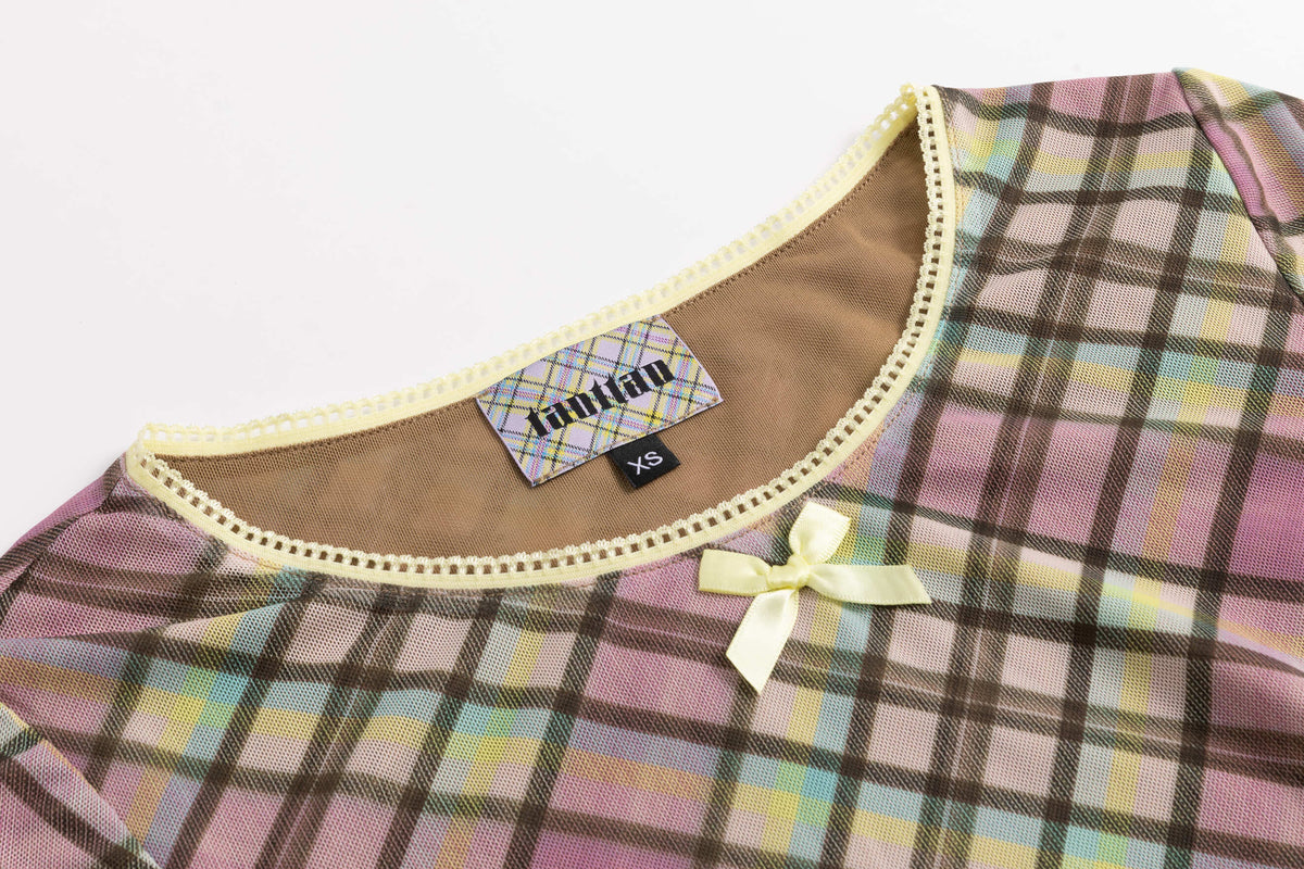 Sprinkles Plaid Mesh Lined T-shirt Top