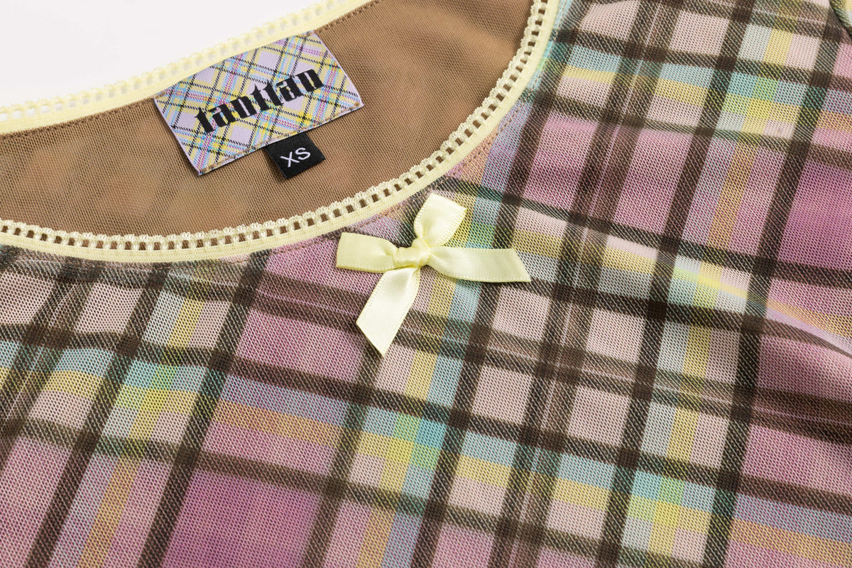 Sprinkles Plaid Mesh Lined T-shirt Top