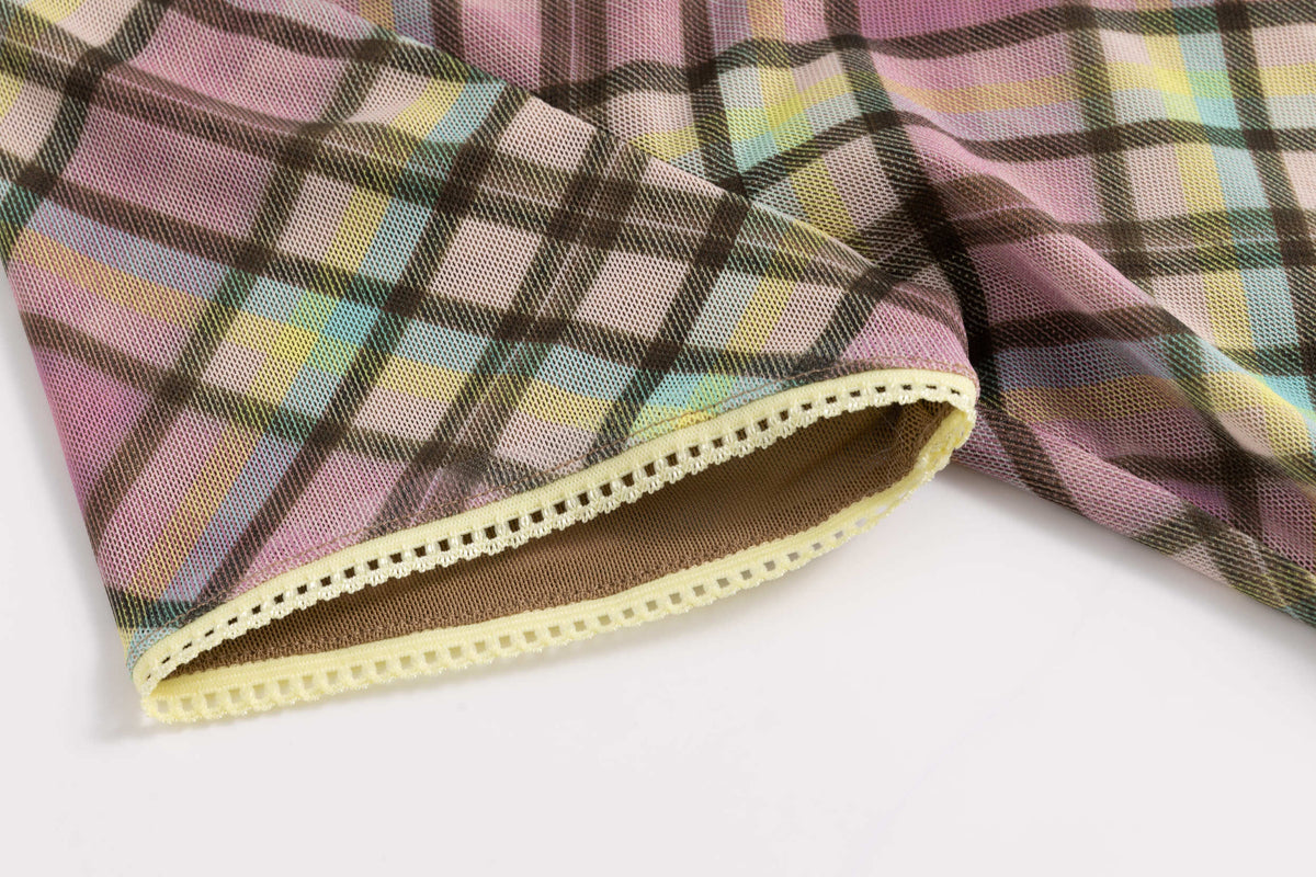 Sprinkles Plaid Mesh Lined T-shirt Top
