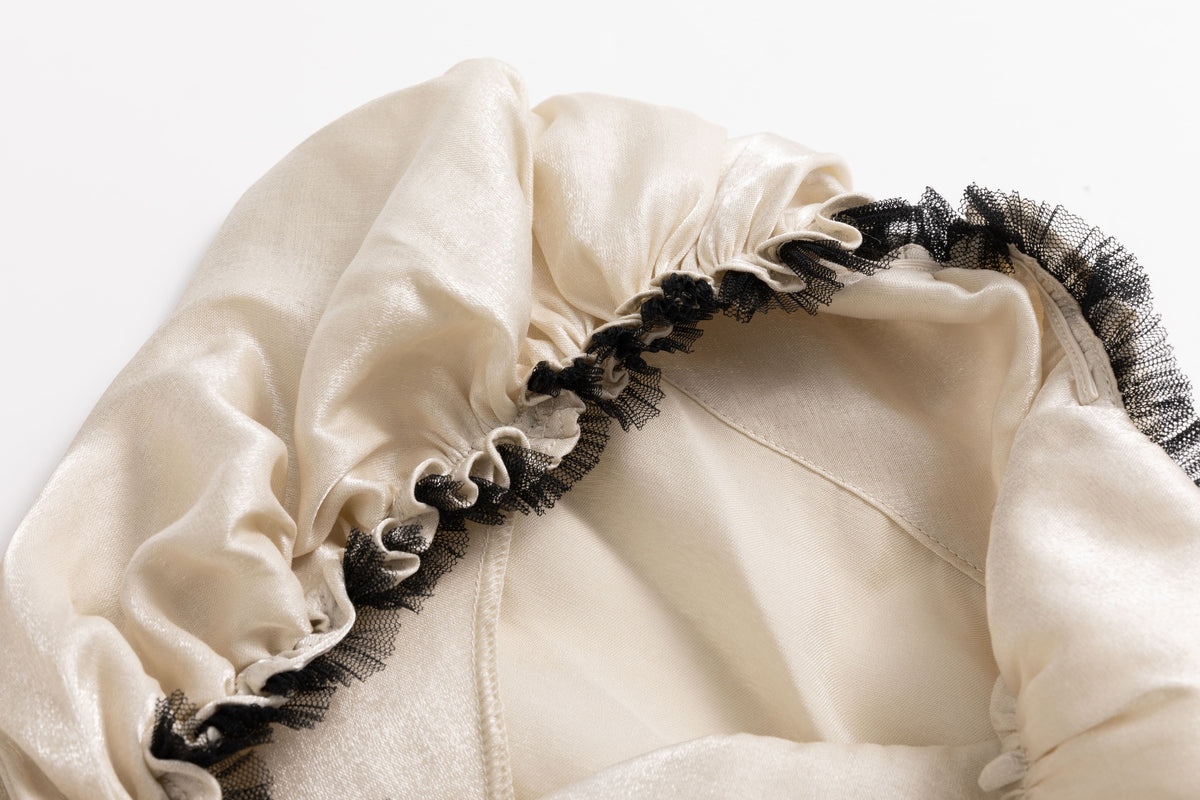 Ivory Satin Taffeta Flared Ruffle Dress