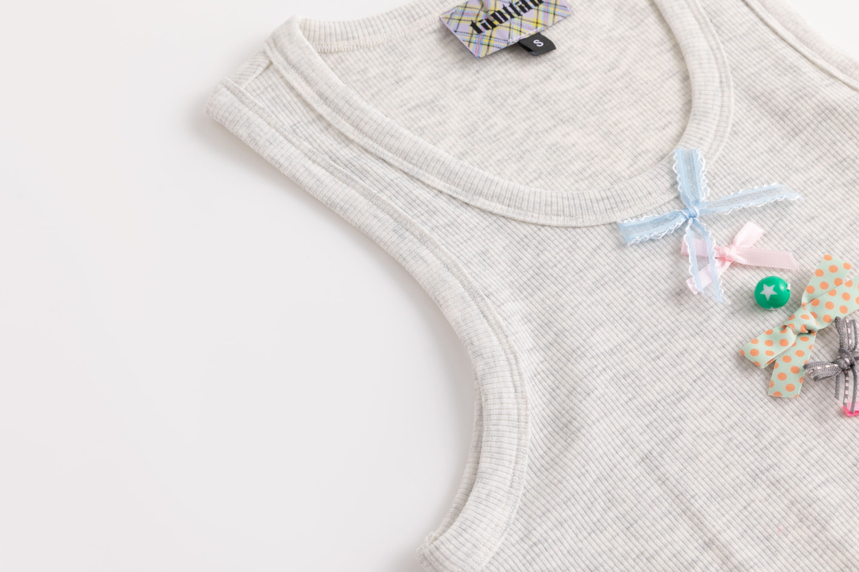 Ribbed Knit Tank Top with Bows Two-Tone Gray
