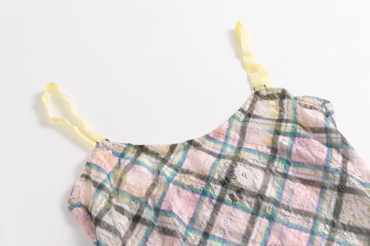 Stretch Lace Cami Top Dollhouse Plaid