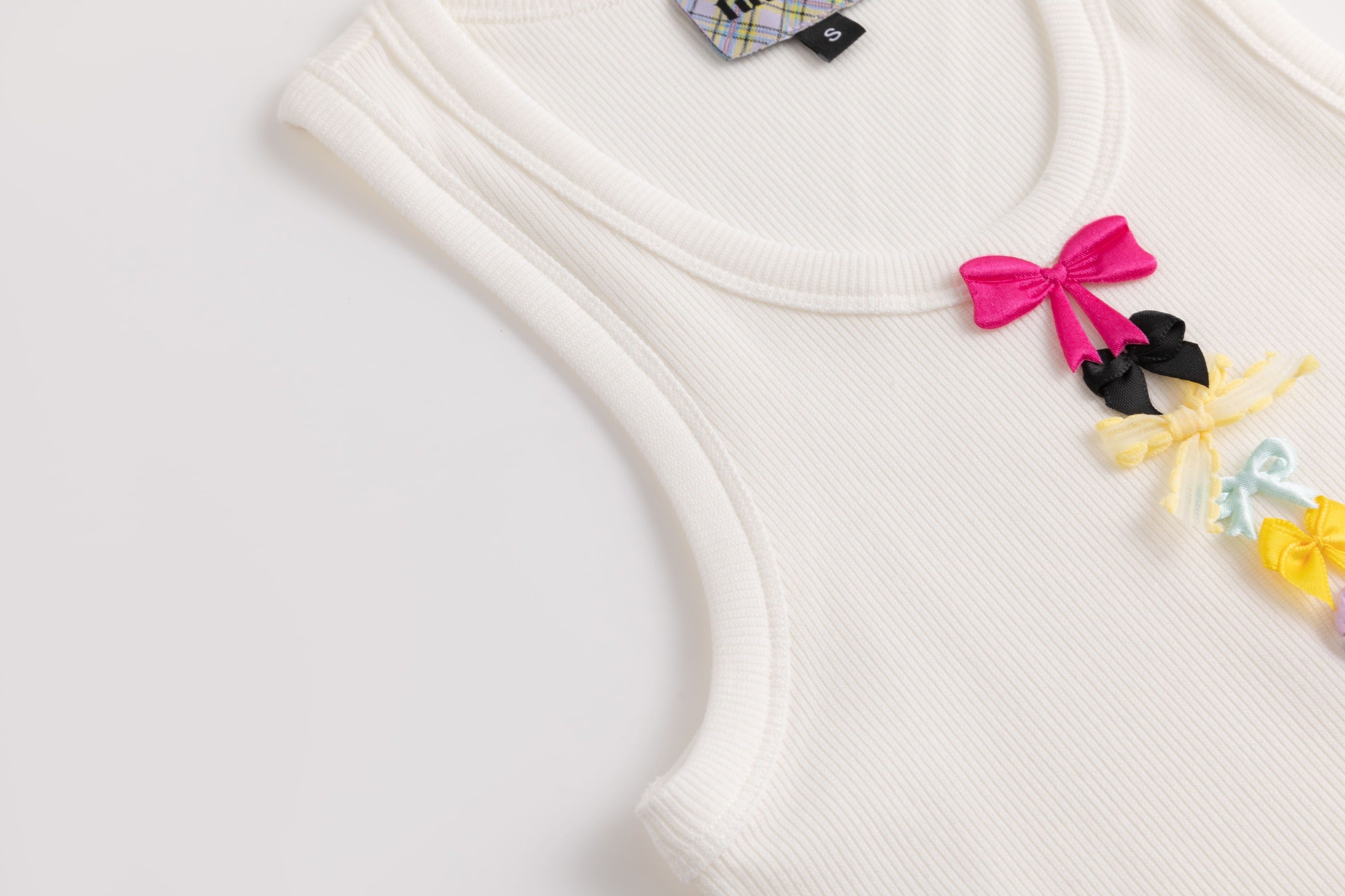 Ribbed Knit Tank Top with Bows White