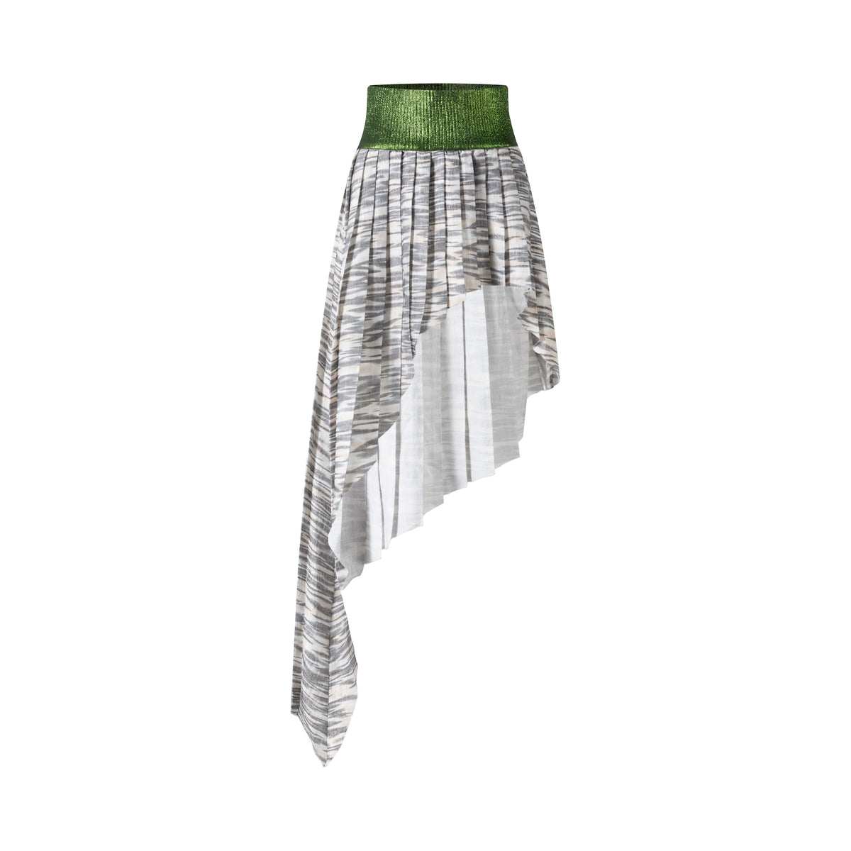 Lizard Zebra Satin Rib-Waistband Pleated Skirt
