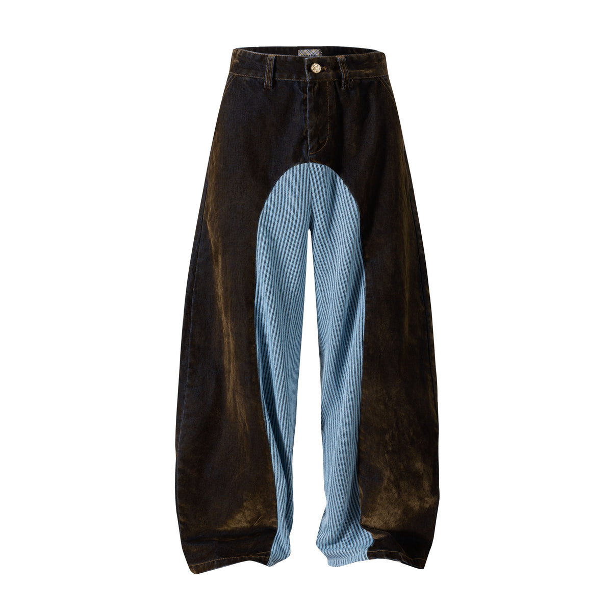 Blue Rib Patchwork Velvet Denim Curved Jeans