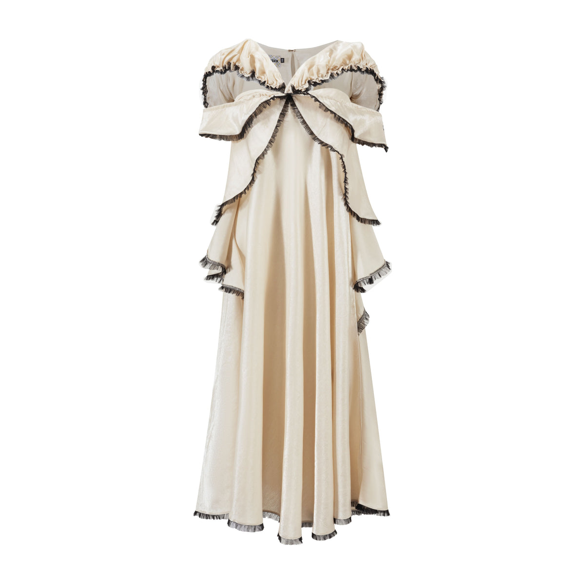 Ivory Satin Taffeta Flared Ruffle Dress