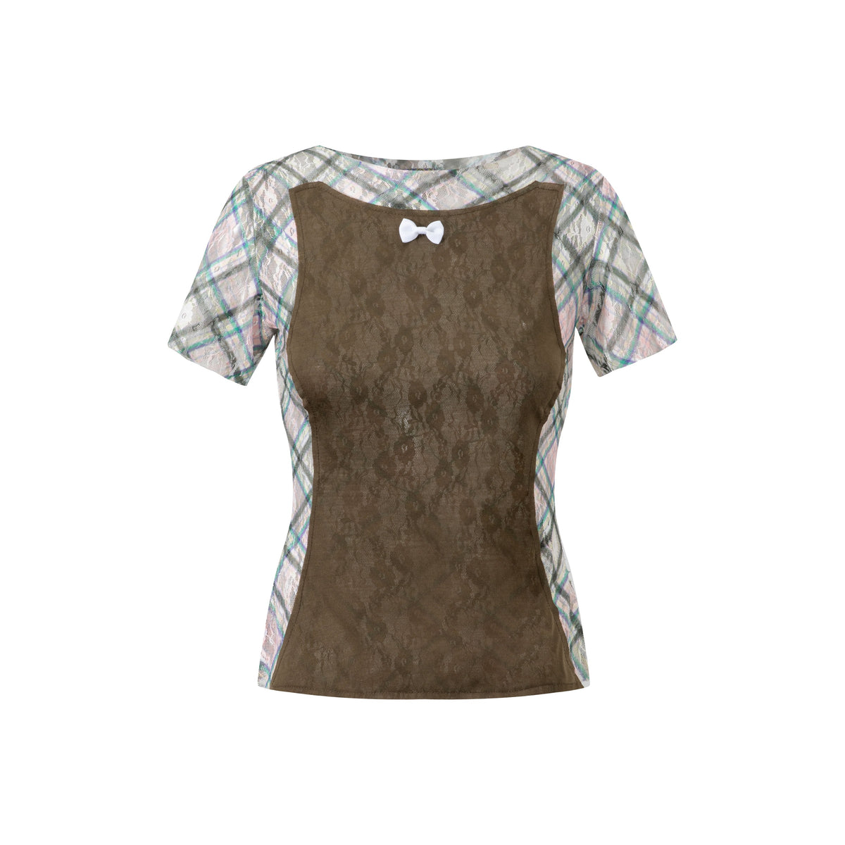 Lace Patch Tshirt Dollhouse Plaid Olive